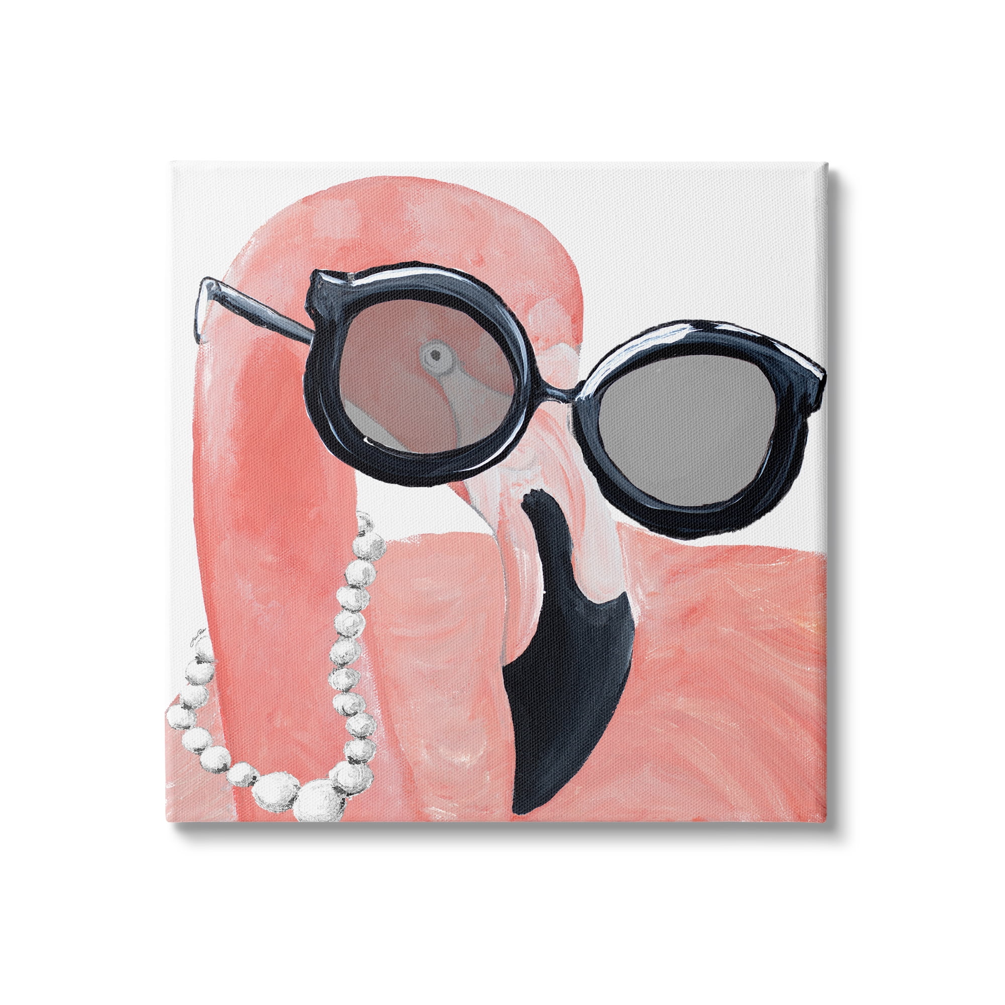 Glam Pink Flamingo with Sunglasses and Pearls Canvas Art