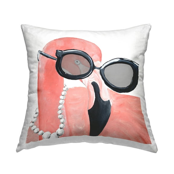Stupell Industries Glam Fashion Pink Flamingo Sunglasses Pearls Bird Black,18 x 7 x 18 Decorative Pillows