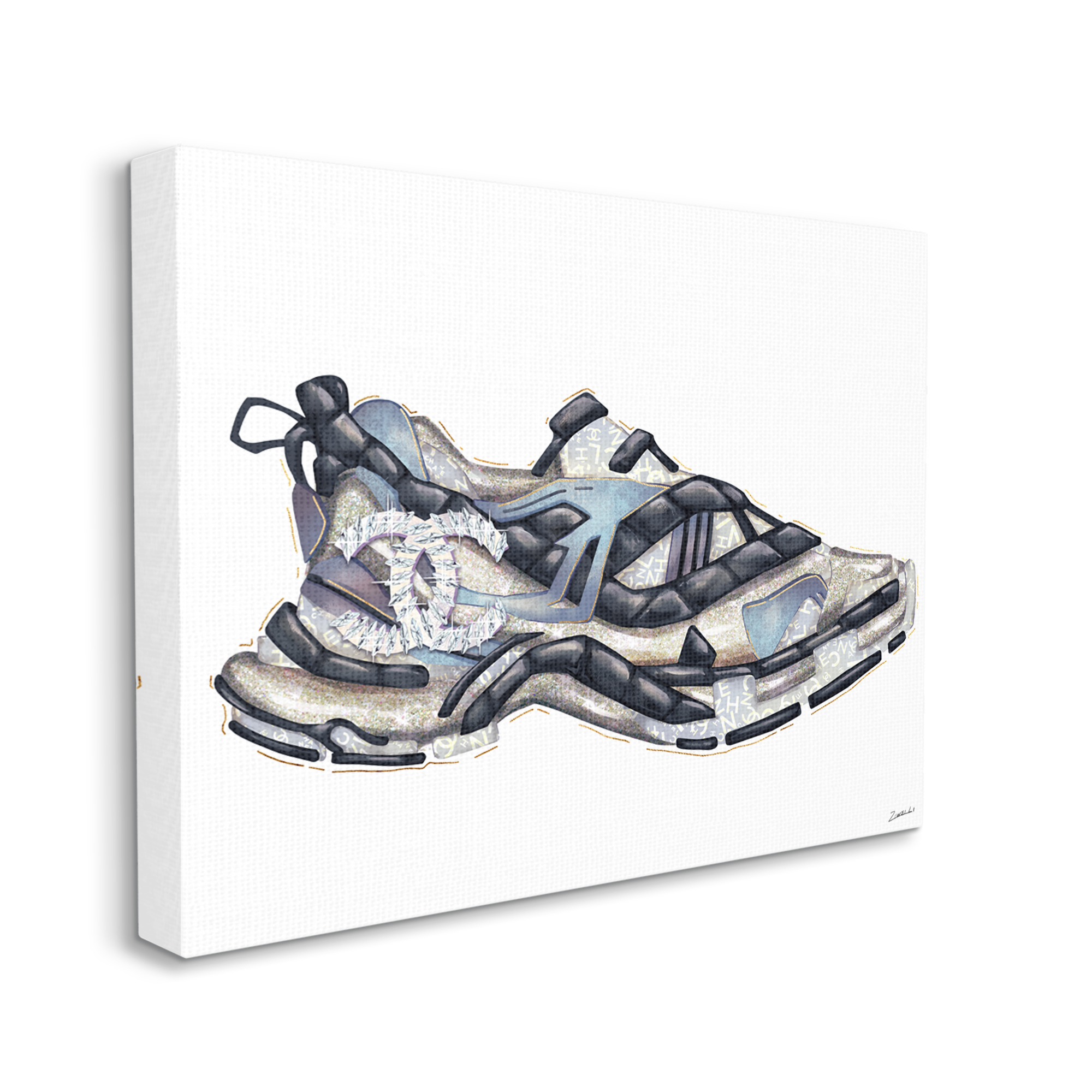Stupell Industries Glam Fashion Running Shoe Sports Chic Sneaker Beauty & Fashion Painting Gallery Wrapped Canvas Print Wall Art, 30 x 40
