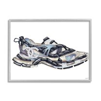 Stupell Industries Glam Fashion Running Shoe Sports Chic Sneaker Beauty & Fashion Painting Gray Framed Art Print Wall Art, 24 x 30