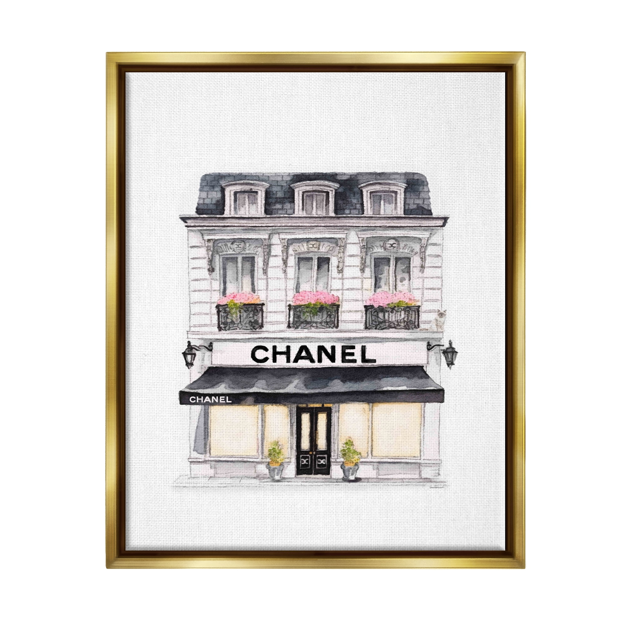 Stupell Industries Glam Fashion Storefront Beauty & Fashion Painting Gold Floater Framed Art Print Wall Art, 17 x 21