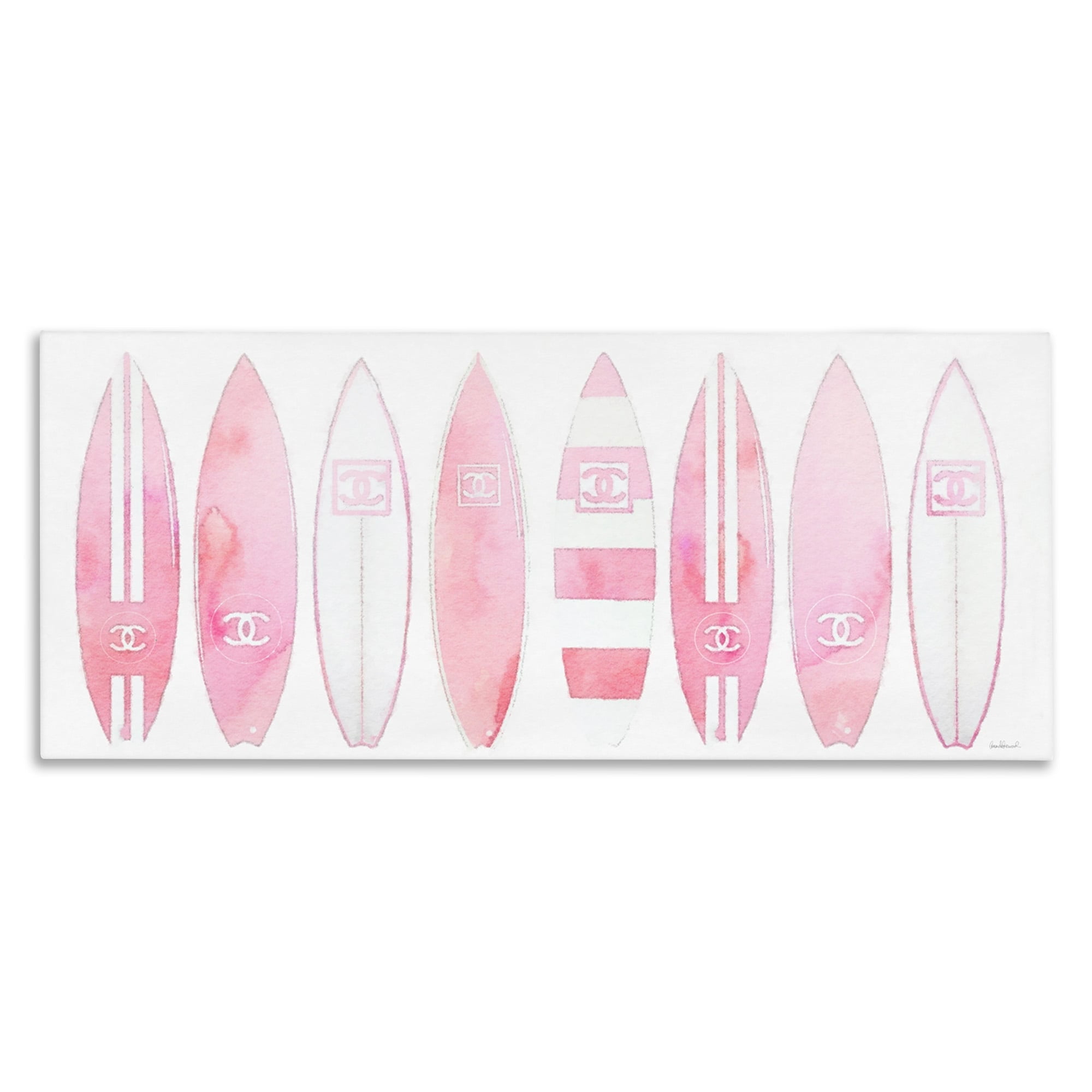 Pink and White Surfboard Canvas Wall Art, 10x24