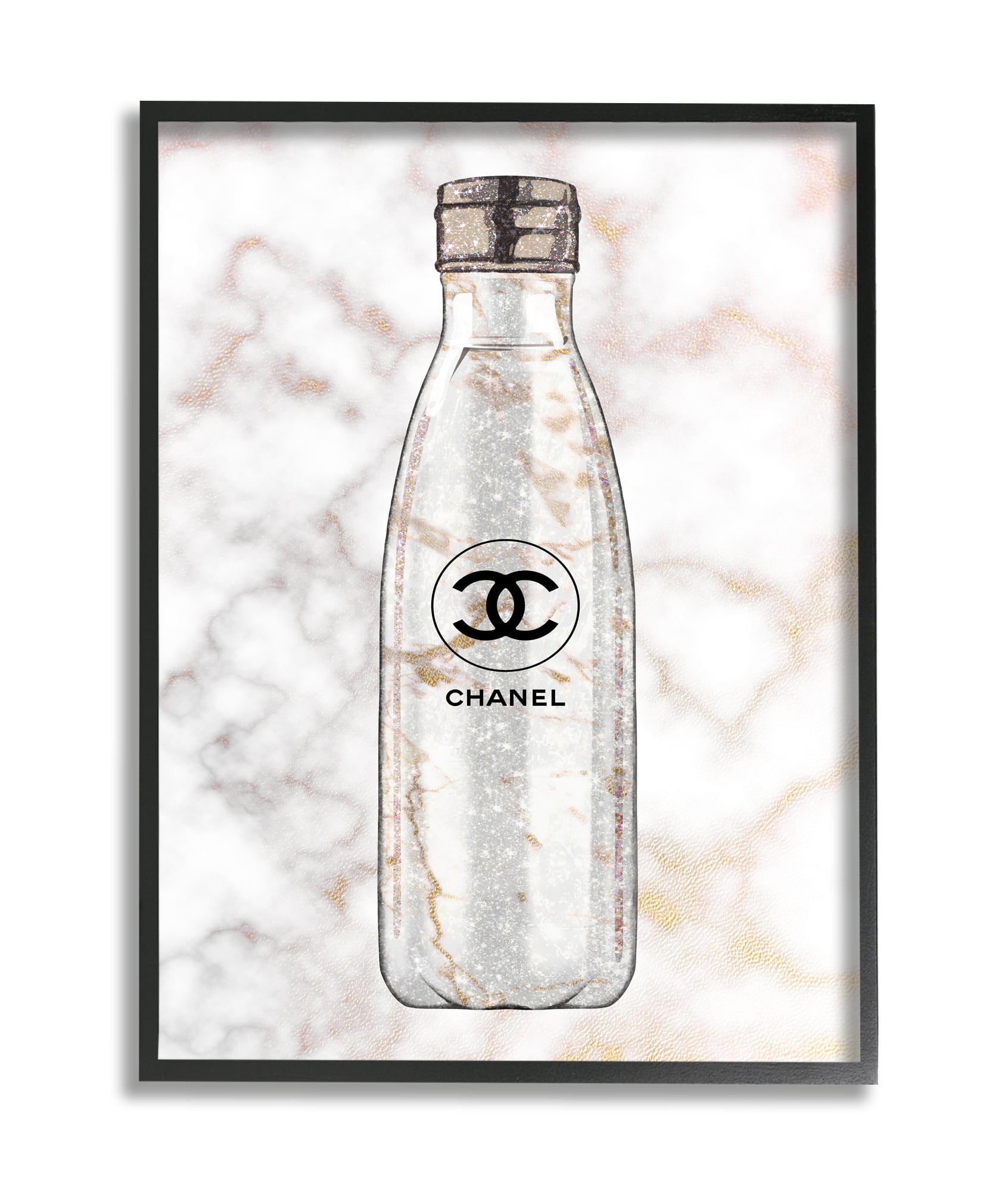 Stupell Industries Glam Fashion Water Bottle over Marble Black Framed, 11 x 14, Design by Ziwei Li