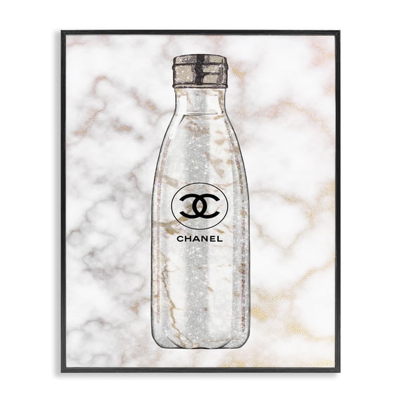 Stupell Industries Contemporary Glam Fashion Water Bottle over Marble Black Framed Giclee Art, 11 x 14, by Ziwei Li