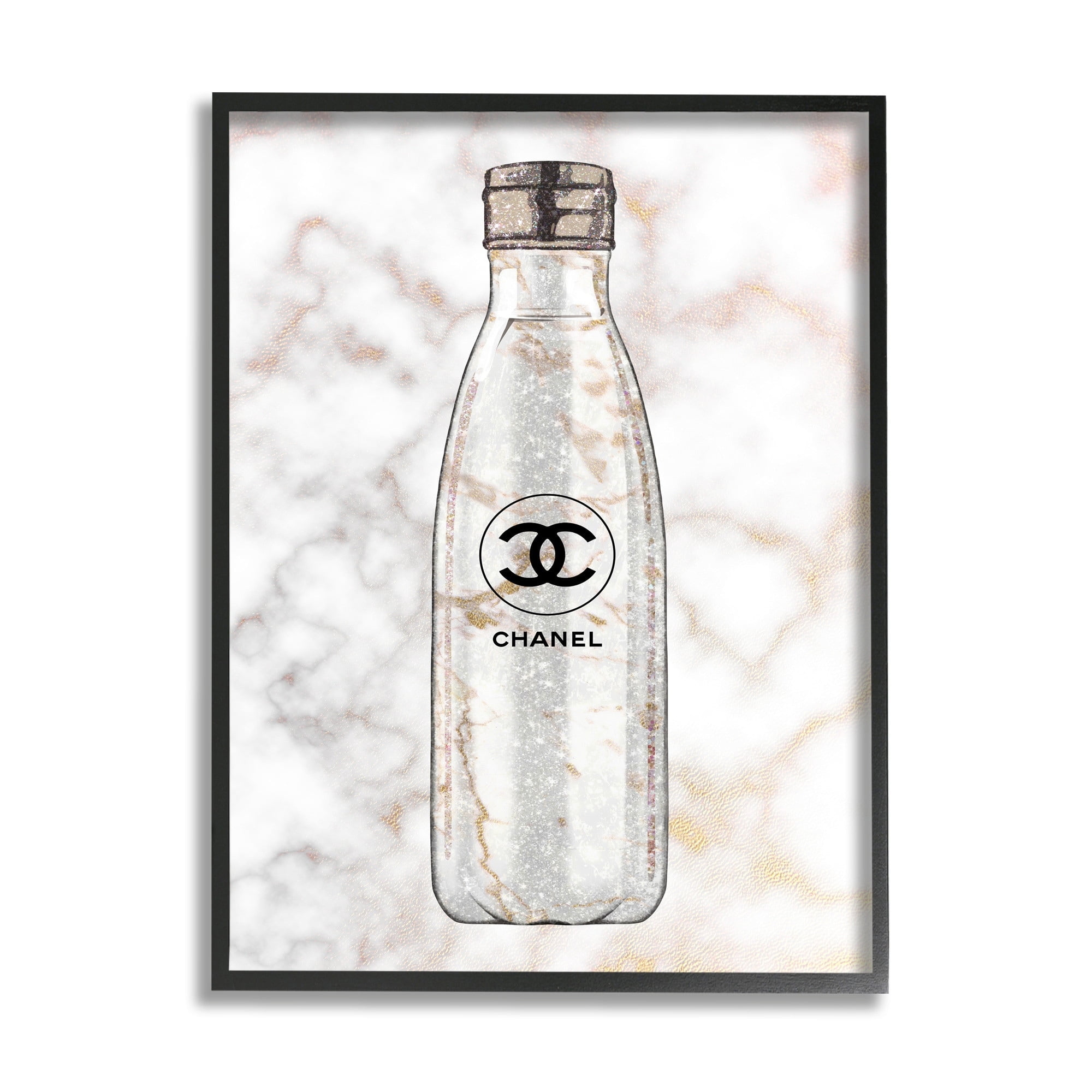 Stupell Industries Glam Fashion Water Bottle over Marble Black Framed, 24 x 30, Design by Ziwei Li