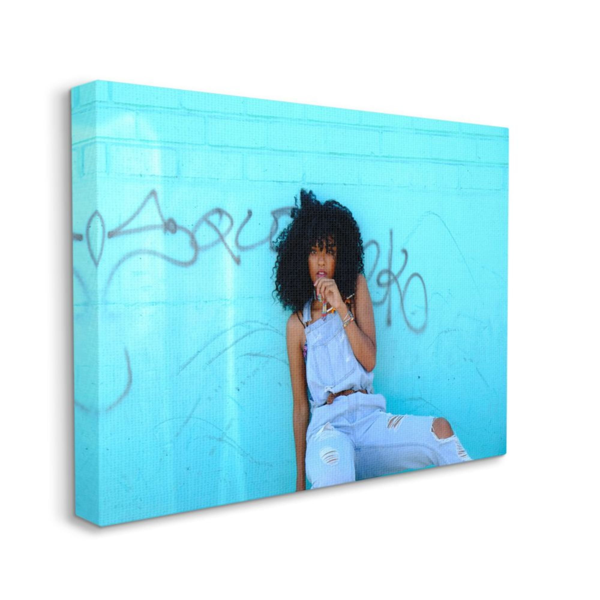 Stupell Industries Glam Female Fashion Pose Graffiti Blue Bricks Design by Unsplash, 30" x 40"