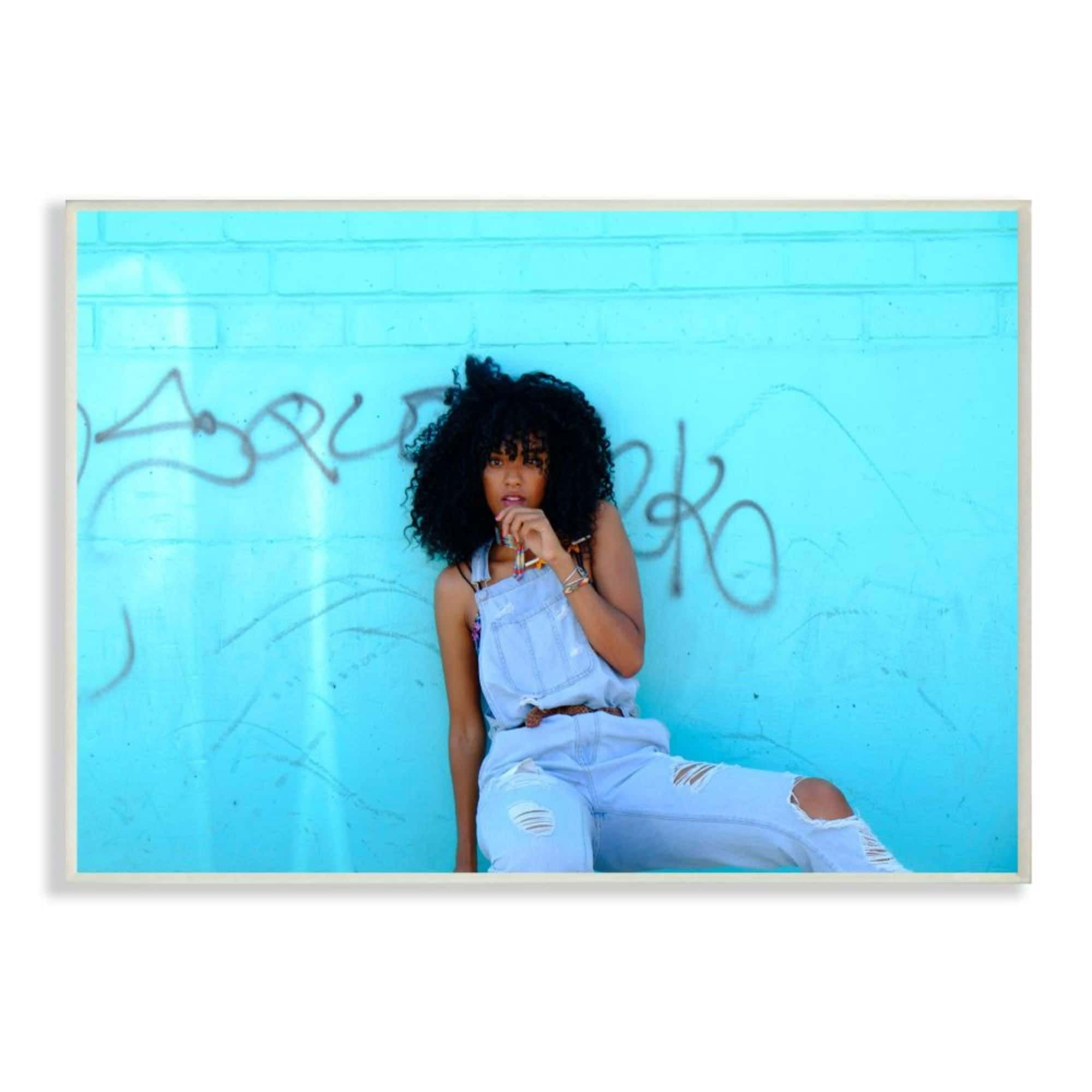 Stupell Industries Glam Female Fashion Pose Graffiti Blue Bricks Design by Unsplash