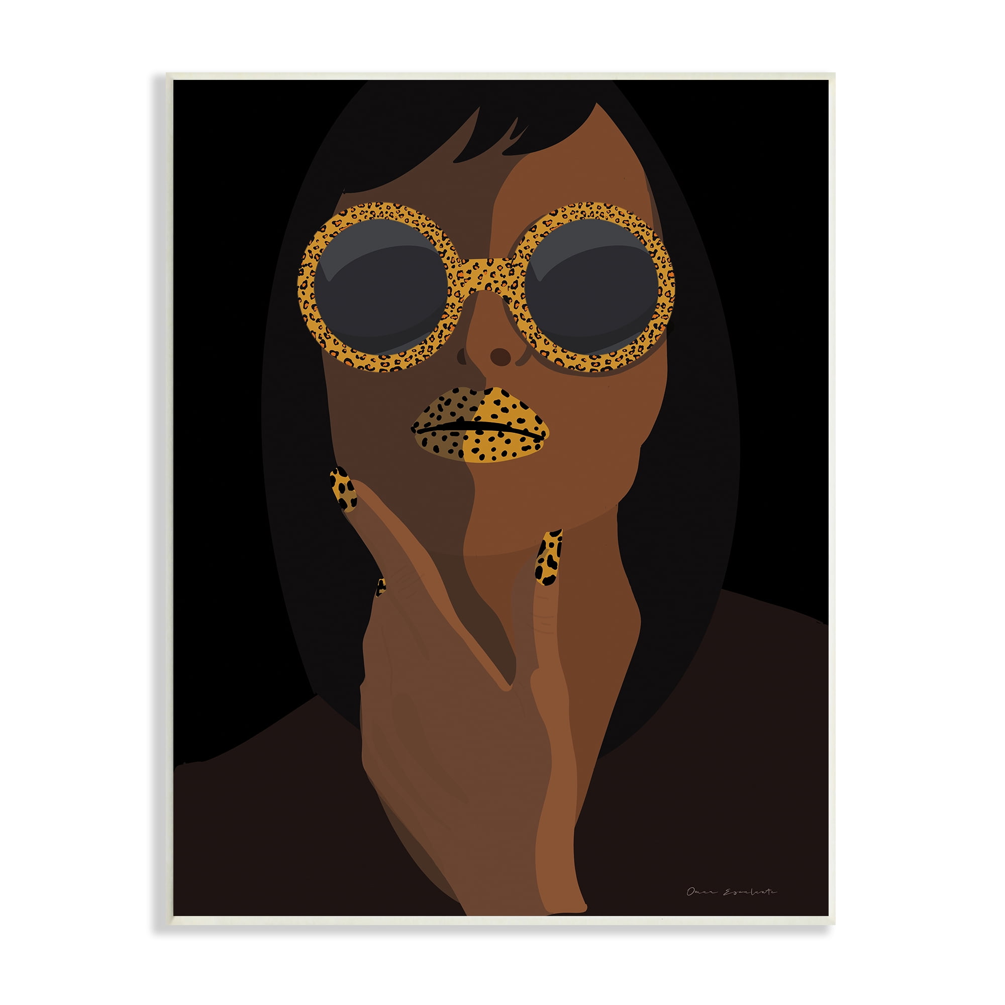 Stupell Industries Glam Female Portrait Leopard Print Sunglasses Patterned Lips, 13 x 19, Design by Omar Escalante