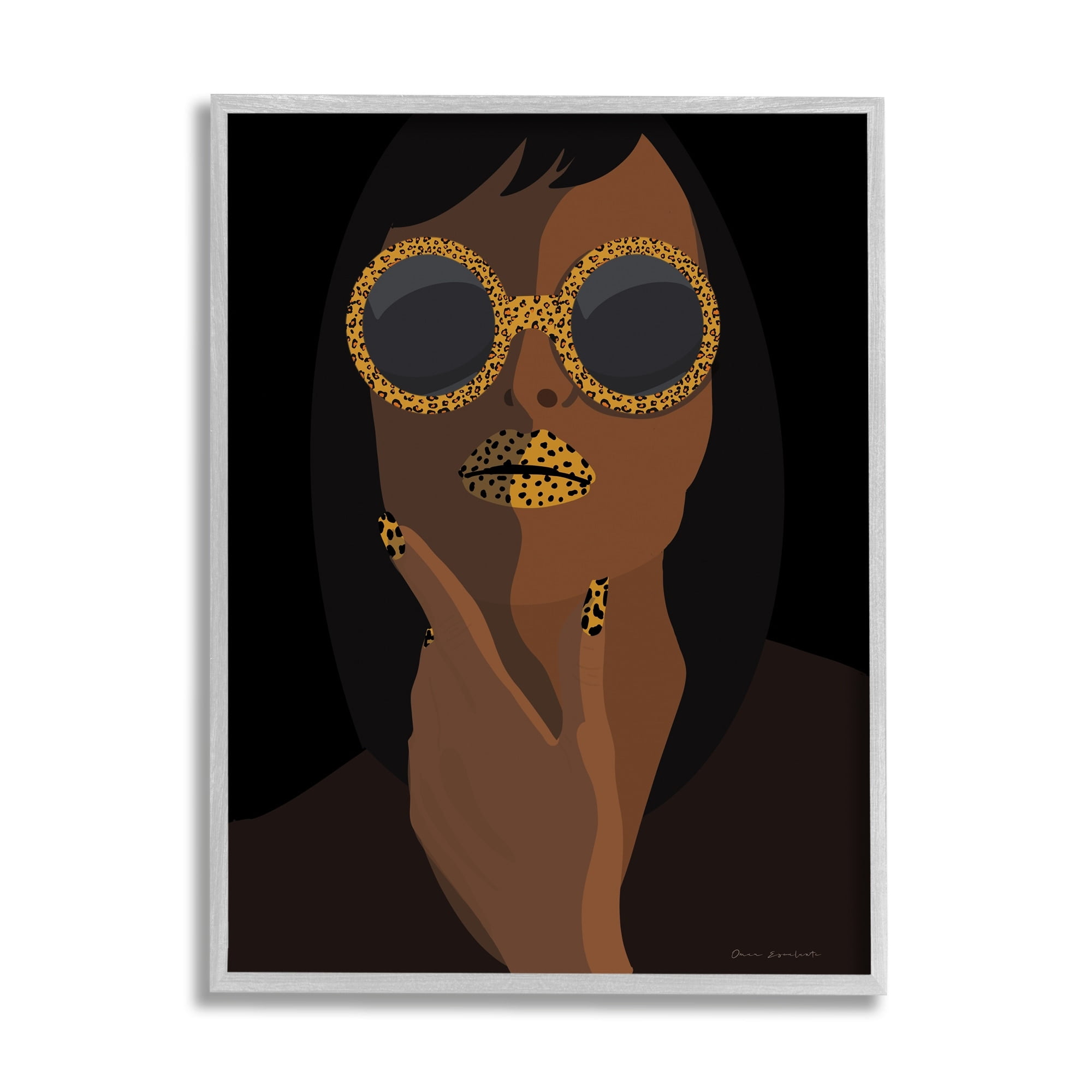 Stupell Industries Glam Female Portrait Leopard Print Sunglasses Patterned Lips, 16 x 20, Design by Omar Escalante