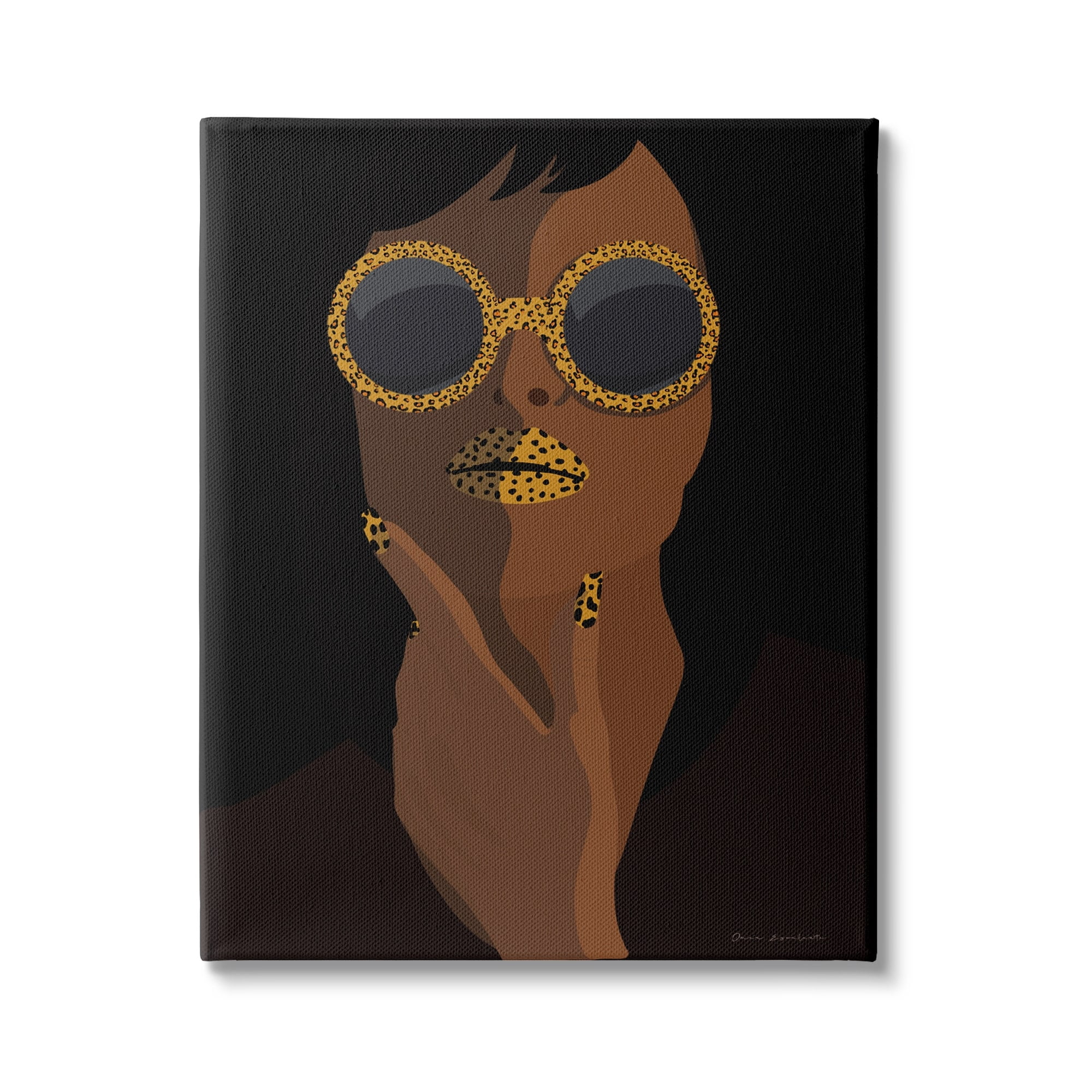 Stupell Industries Glam Female Portrait Leopard Print Sunglasses Patterned Lips, 16 x 20, Design by Omar Escalante