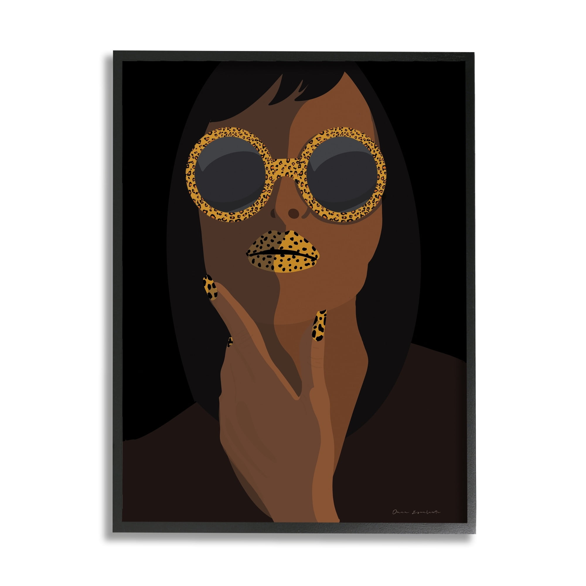 Stupell Industries Glam Female Portrait Leopard Print Sunglasses Patterned Lips, 24 x 30, Design by Omar Escalante