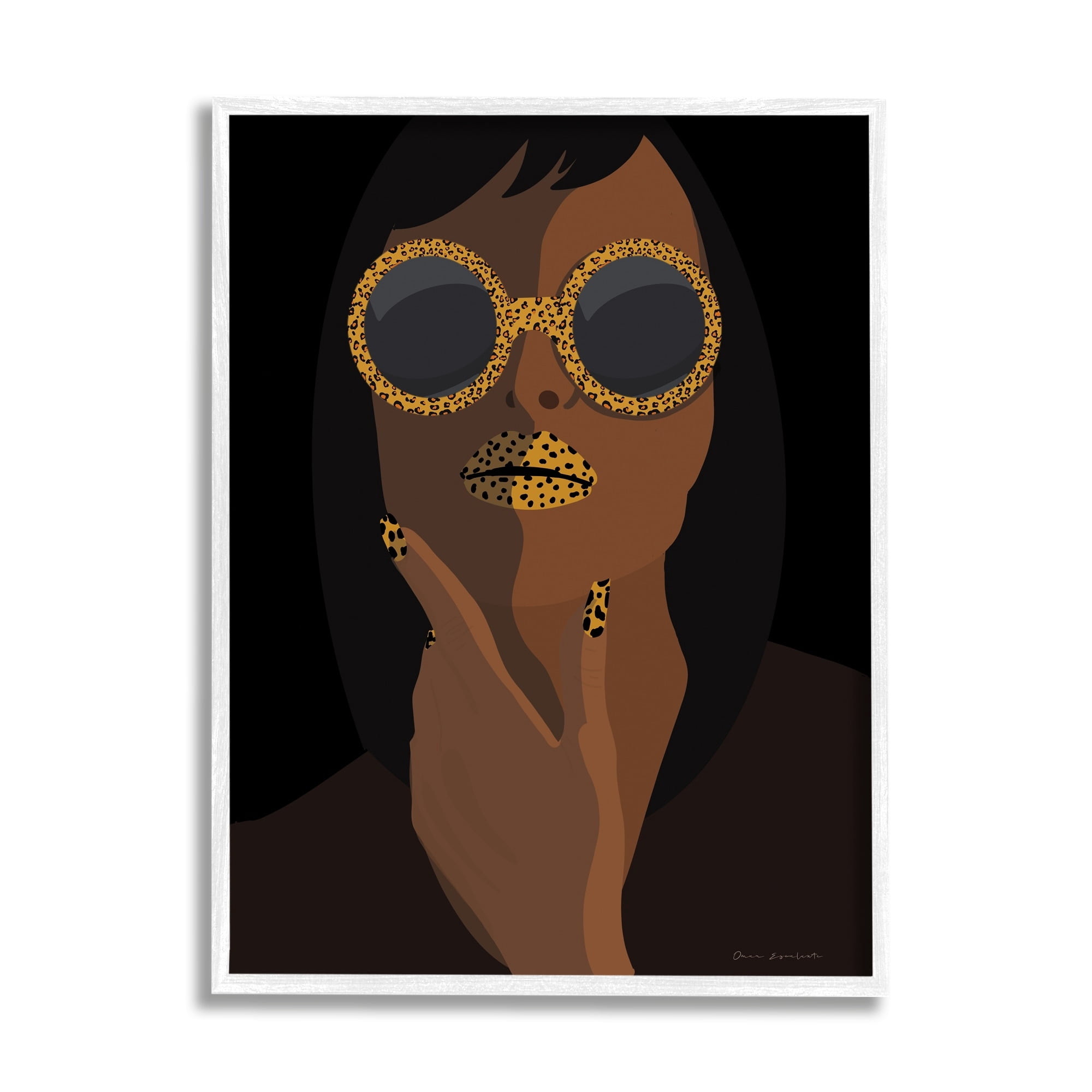 Stupell Industries Glam Female Portrait Leopard Print Sunglasses Patterned Lips, 24 x 30, Design by Omar Escalante