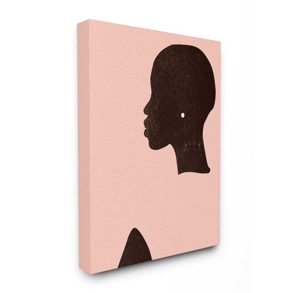 Glam Black Silhouette Portrait on Pink Canvas, 36" x 48"