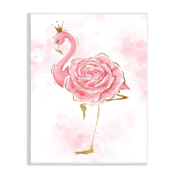 Stupell Industries Glam Flamingo Pink Splatter Rose Floral Royal Crown, 13 x 19, Design by Ziwei Li