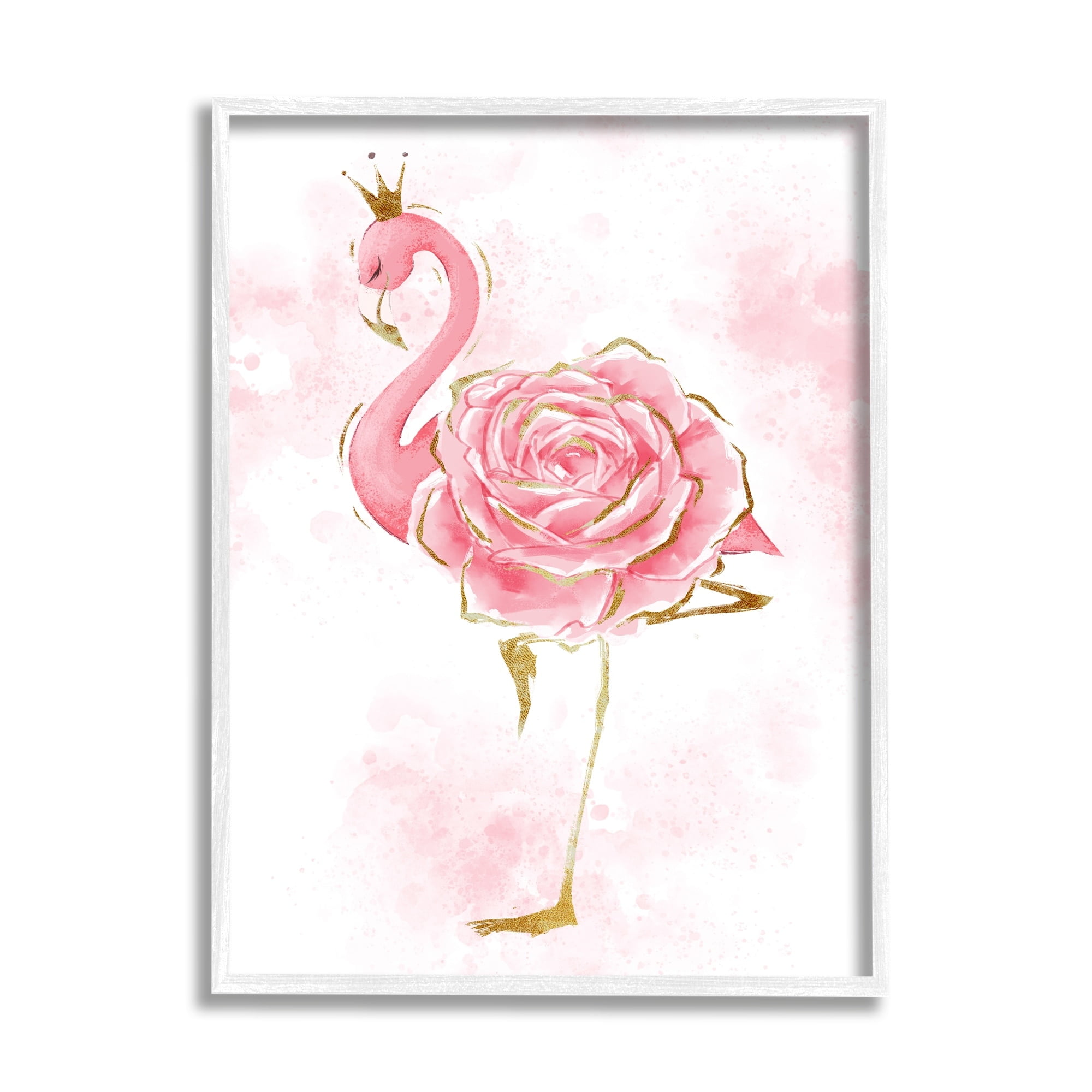 Stupell Industries Glam Flamingo Pink Splatter Rose Floral Royal Crown, 16 x 20, Design by Ziwei Li