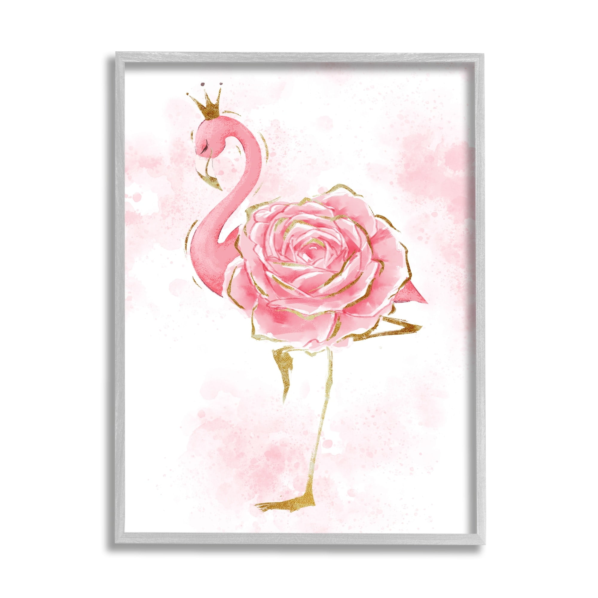 Stupell Industries Glam Flamingo Pink Splatter Rose Floral Royal Crown, 16 x 20, Design by Ziwei Li