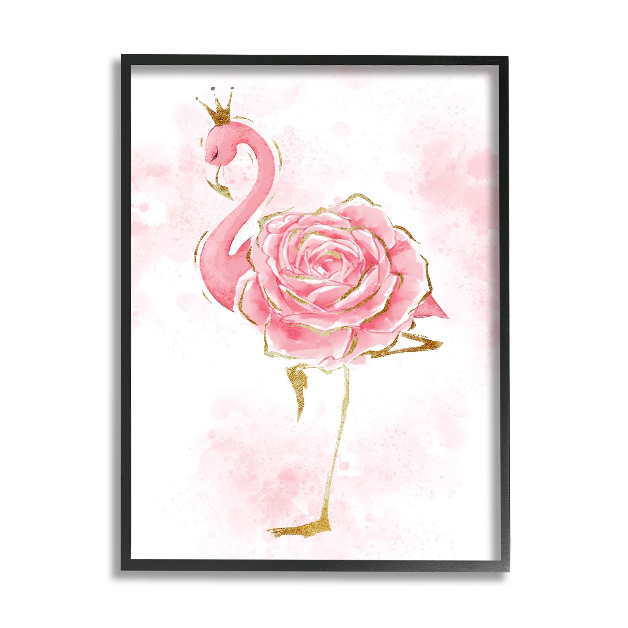 Stupell Industries Glam Flamingo Pink Splatter Rose Floral Royal Crown, 24 x 30, Design by Ziwei Li