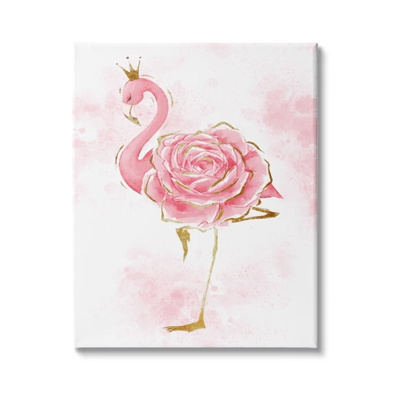 Stupell Industries Glam Flamingo Pink Splatter Rose Floral Royal Crown, 36 x 48, Design by Ziwei Li