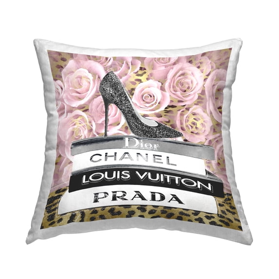 Stupell Industries Glam Floral Bookstack Decorative Printed Throw Pillow, 18 x 18