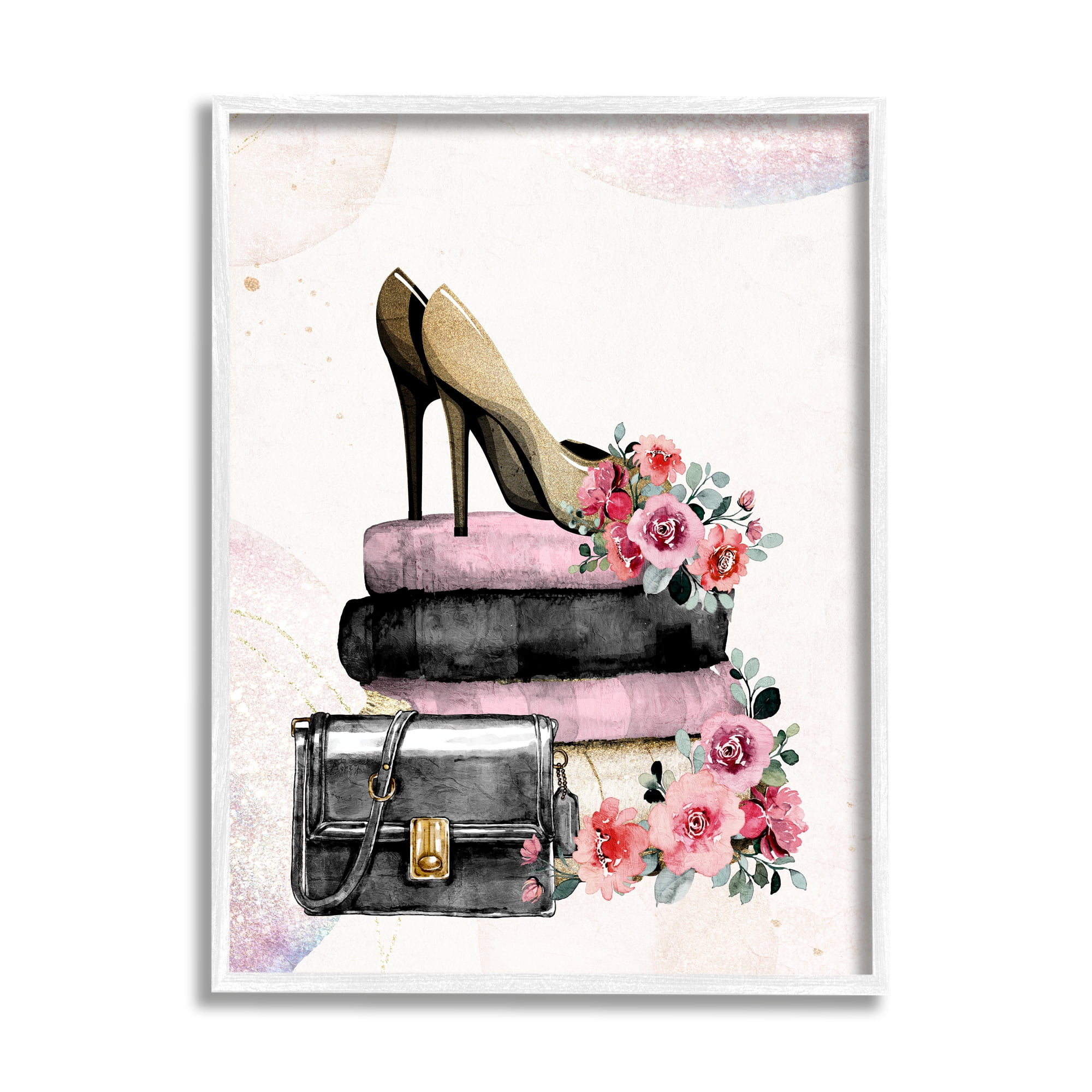 Stupell Industries Glam Floral Heels Botanical & Floral Painting White Framed Art Print Wall Art, 24 x 30