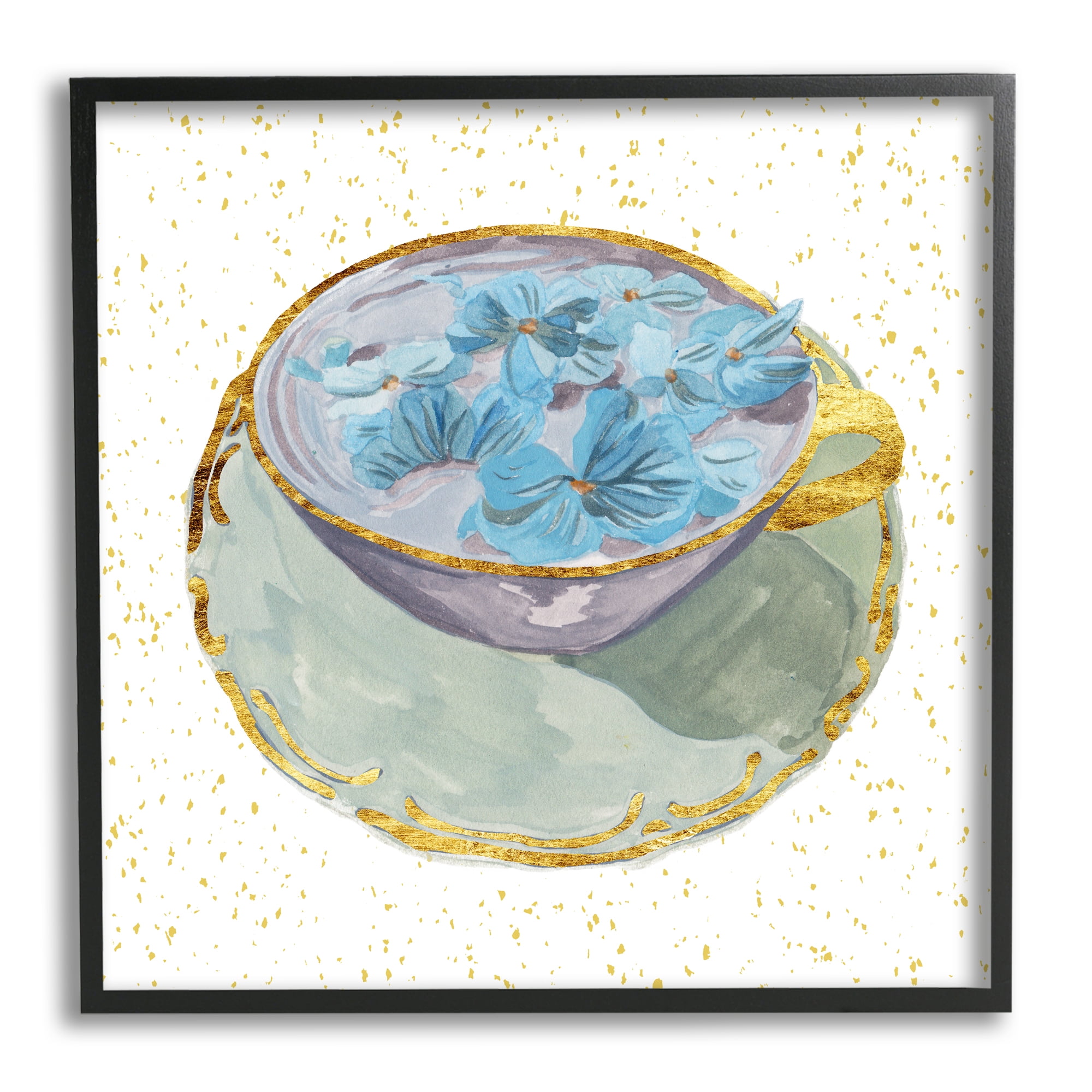 Stupell Industries Glam Floral Teacup Food & Beverage Painting Black Framed Art Print Wall Art, 17 x 17