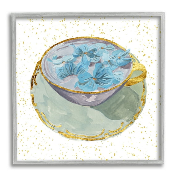 Stupell Industries Glam Floral Teacup Food & Beverage Painting Gray Framed Art Print Wall Art, 12 x 12