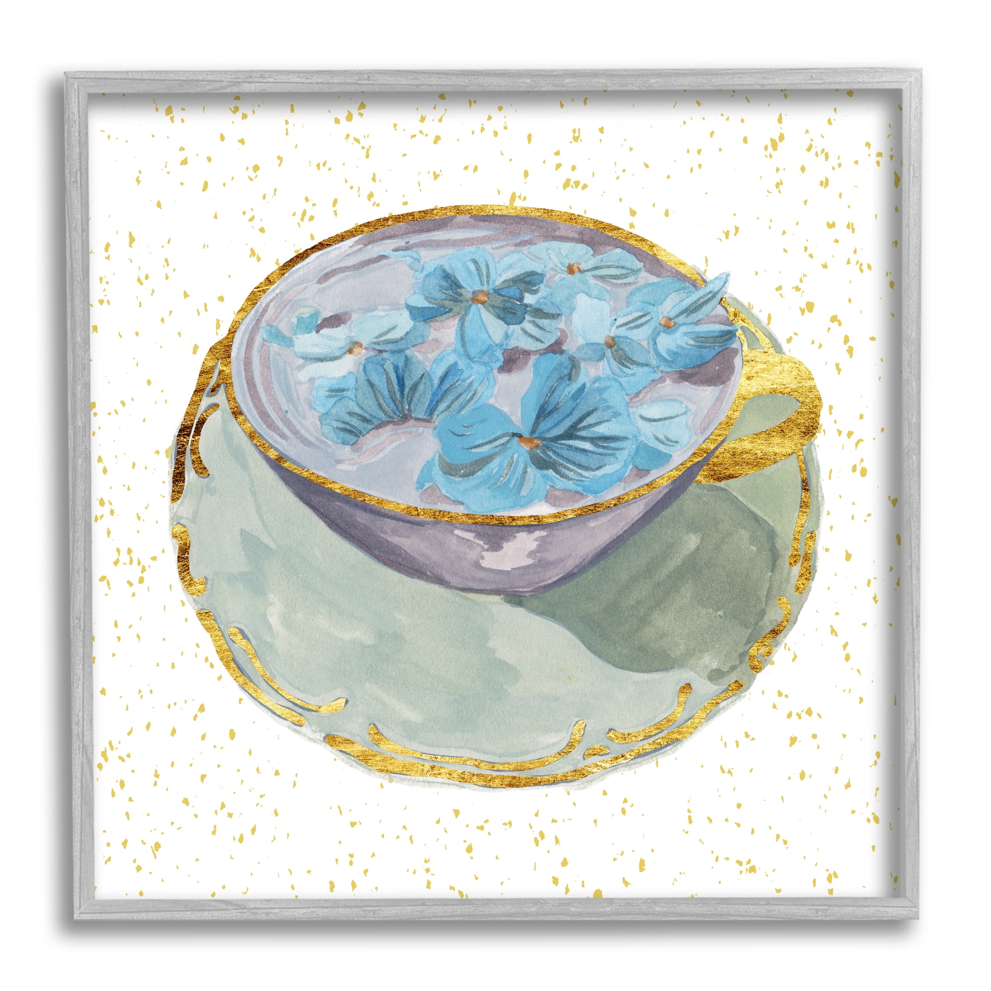 Stupell Industries Glam Floral Teacup Food & Beverage Painting Gray Framed Art Print Wall Art, 17 x 17