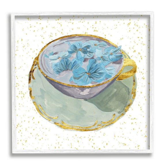 Stupell Industries Glam Floral Teacup Food & Beverage Painting White Framed Art Print Wall Art, 17 x 17