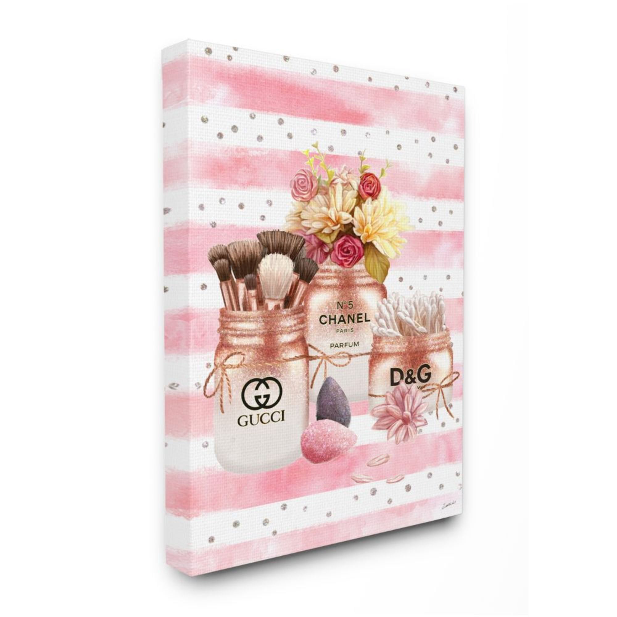 Stupell Industries Glam Floral and Fashion Jars over Stripes Design by Ziwei Li, 36" x 48"
