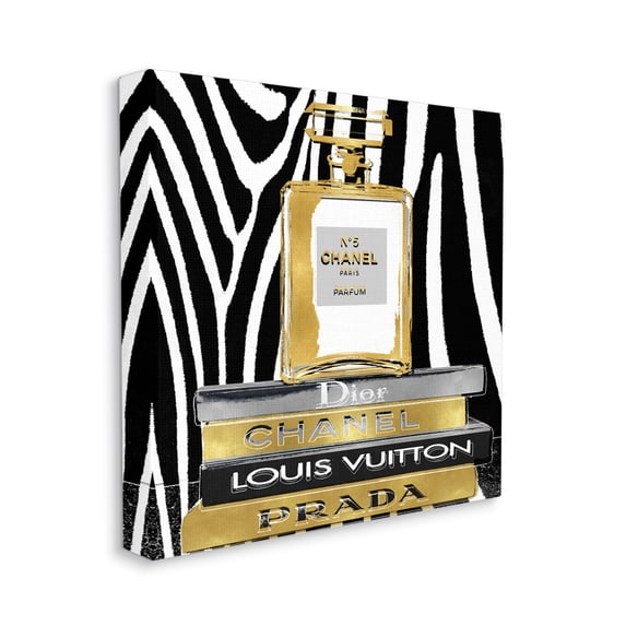 Stupell Industries Glam Fragrance Fashion Book Stack Black Zebra Print Beauty & Fashion Painting Gallery Wrapped Canvas Art Print Wall Art, 24 x 24