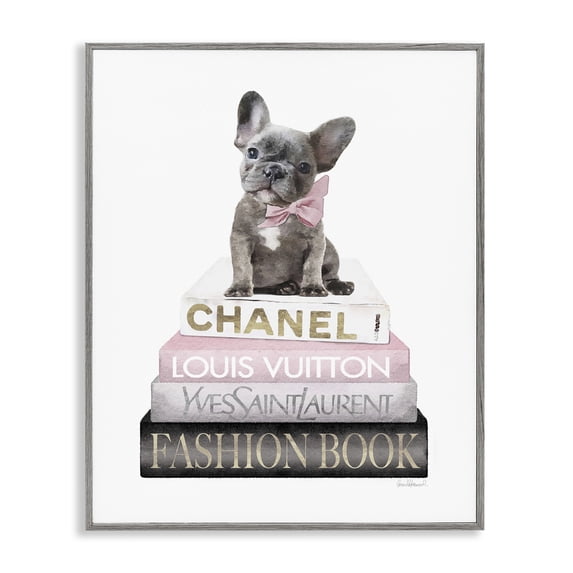 Stupell Industries Glam French Bulldog Pink Fashion Books Gray Framed Giclee Art, 16 x 20, by Amanda Greenwood