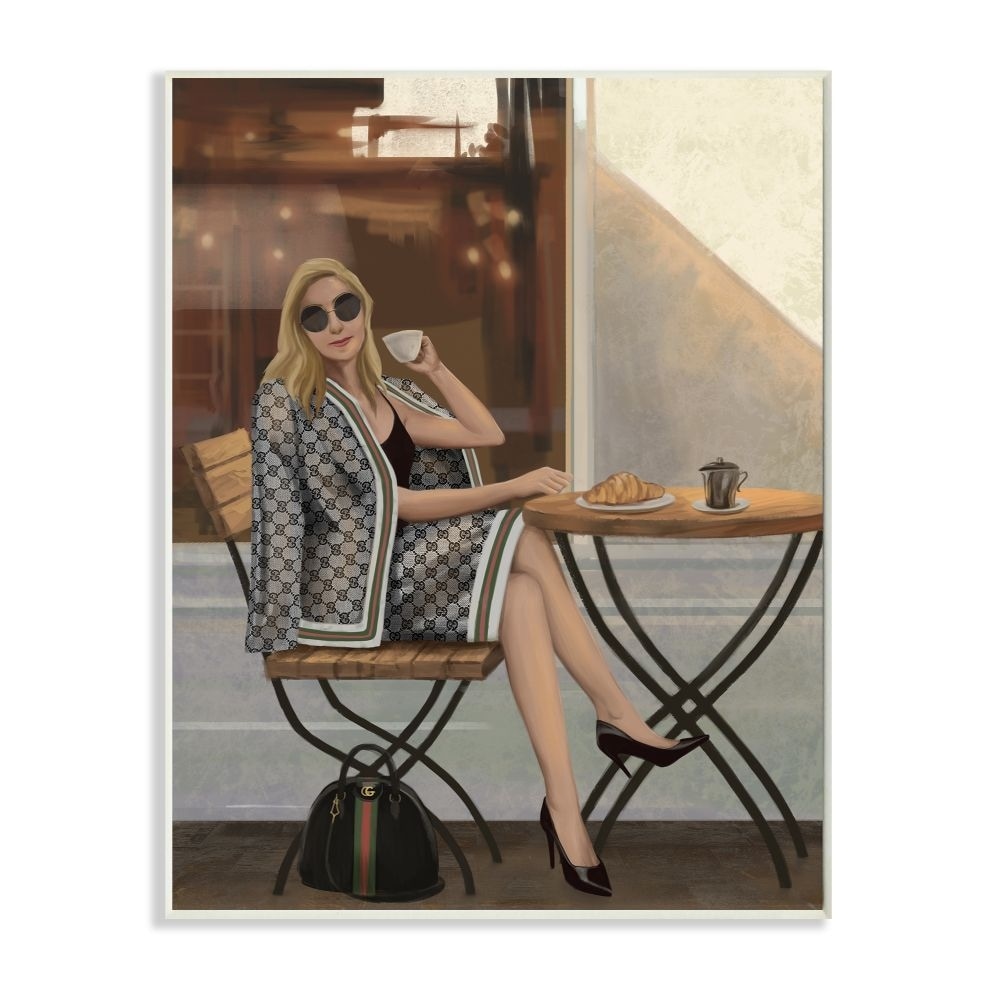 Stupell Industries Glam French Fashion Café Female Pose Coffee Graphic Art Unframed Art Print Wall Art, 10x15, by Ziwei Li
