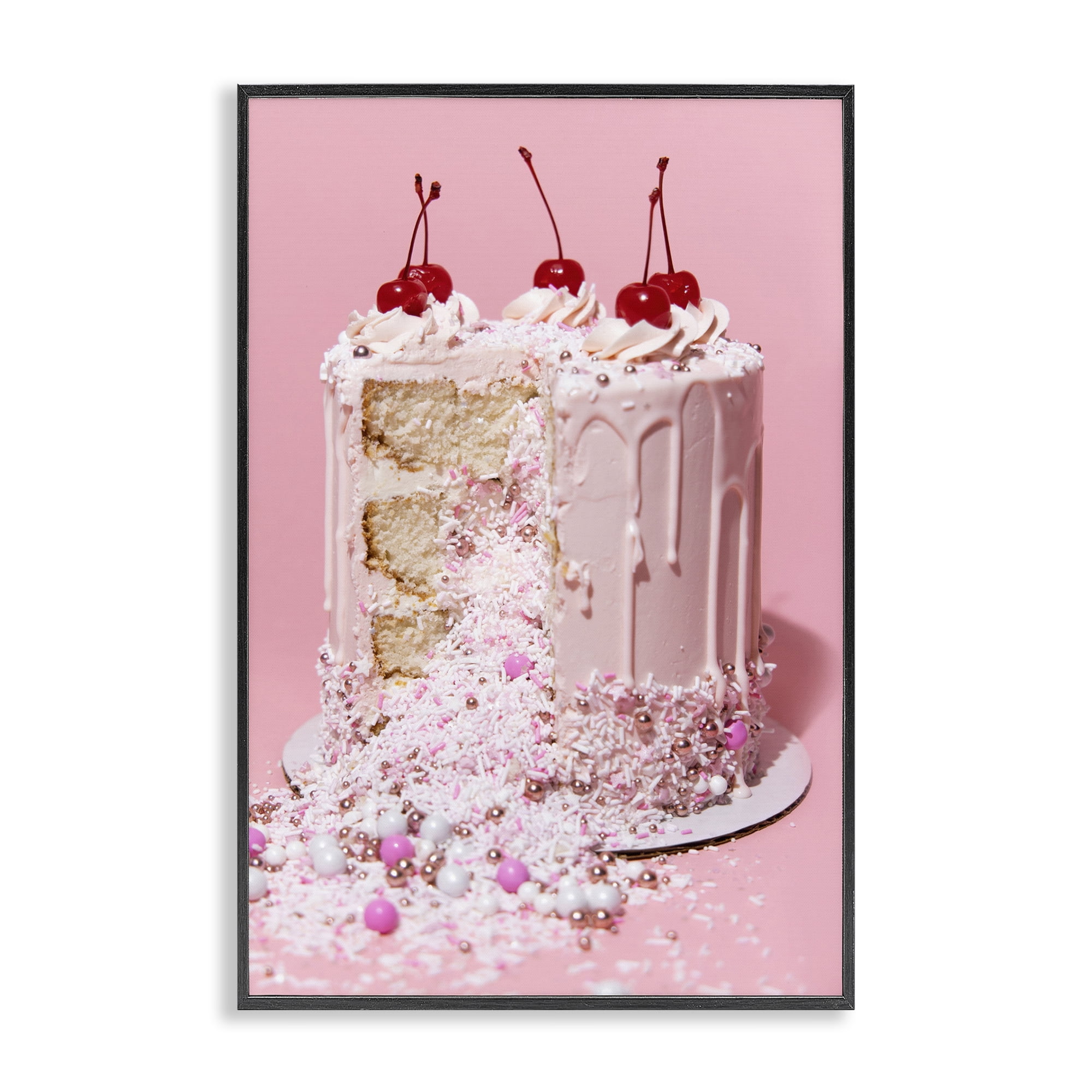 Stupell Industries Glam Gemstone Cake Food & Beverage Painting Black Framed Art Print Wall Art, 16 x 24