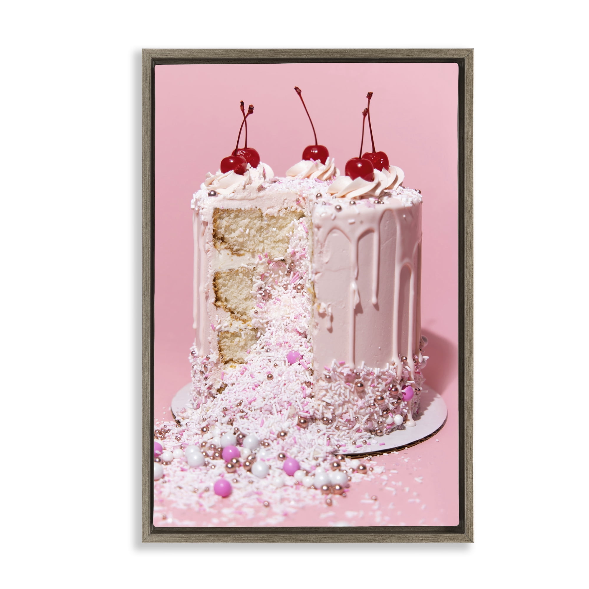 Stupell Industries Glam Gemstone Cake Food & Beverage Painting Brown Floater Framed Art Print Wall Art, 21 x 31
