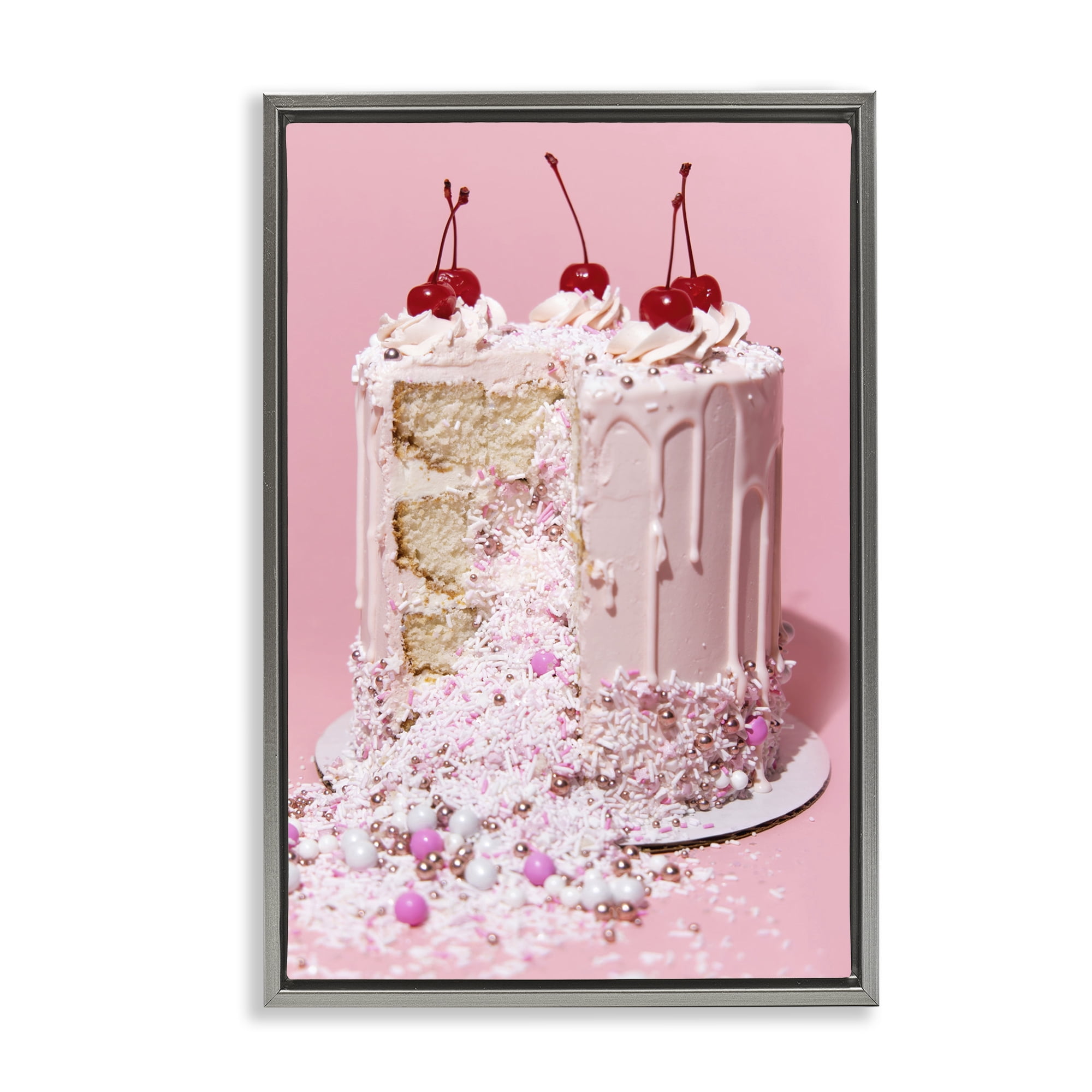 Stupell Industries Glam Gemstone Cake Food & Beverage Painting Gray Floater Framed Art Print Wall Art, 17 x 25