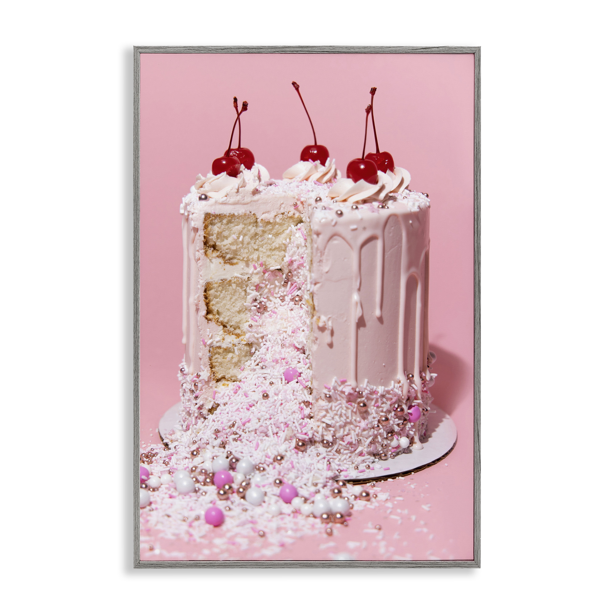 Stupell Industries Glam Gemstone Cake Food & Beverage Painting Gray Framed Art Print Wall Art, 12 x 18