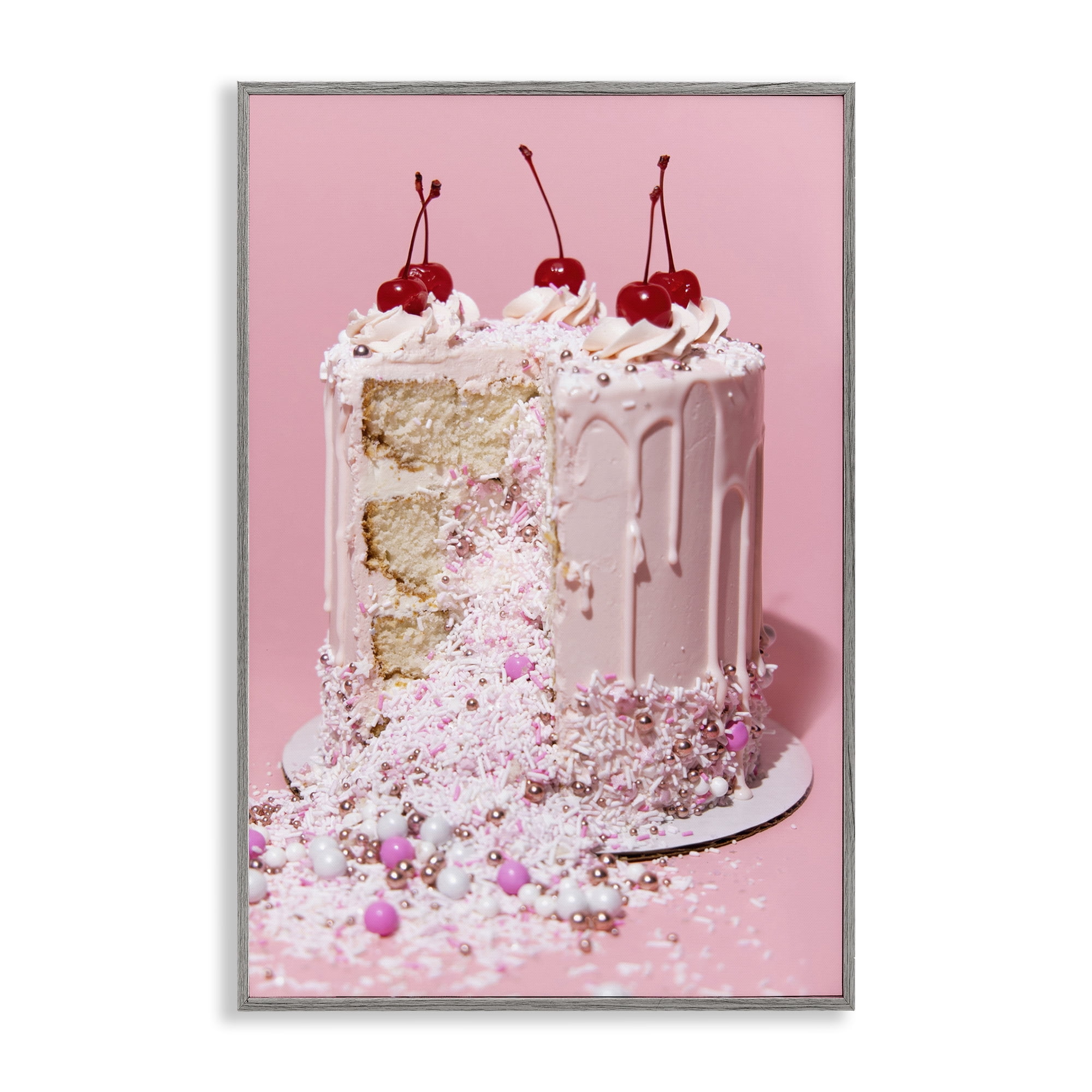 Stupell Industries Glam Gemstone Cake Food & Beverage Painting Gray Framed Art Print Wall Art, 20 x 30
