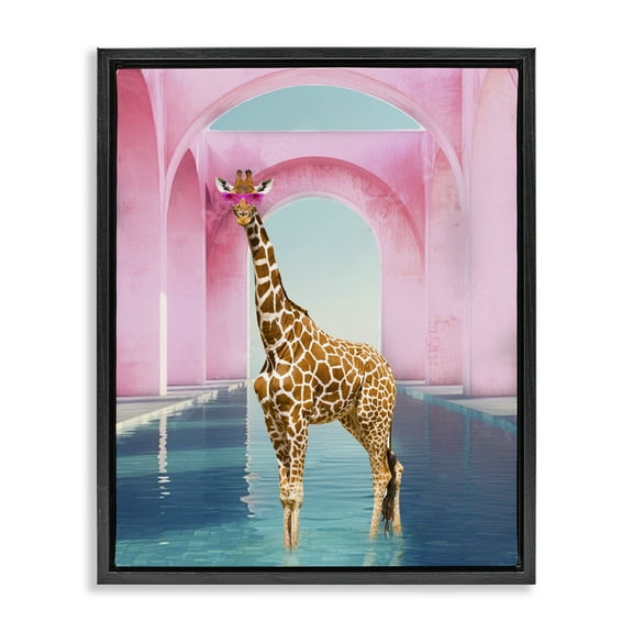 Stupell Industries Glam Giraffe with Pink Arches Black Framed Floater Canvas Wall Art design by Ziwei Li, 21 x 17