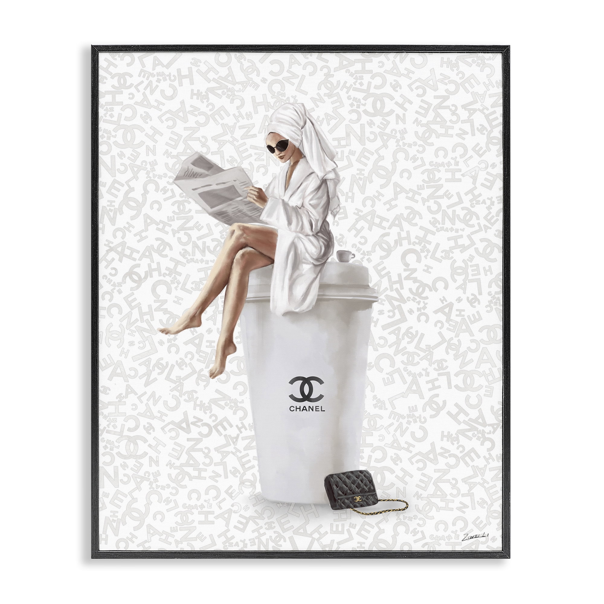 Stupell Industries Glam Girl Bathrobe Typography Painting Black Framed Art Print Wall Art, 16 x 20