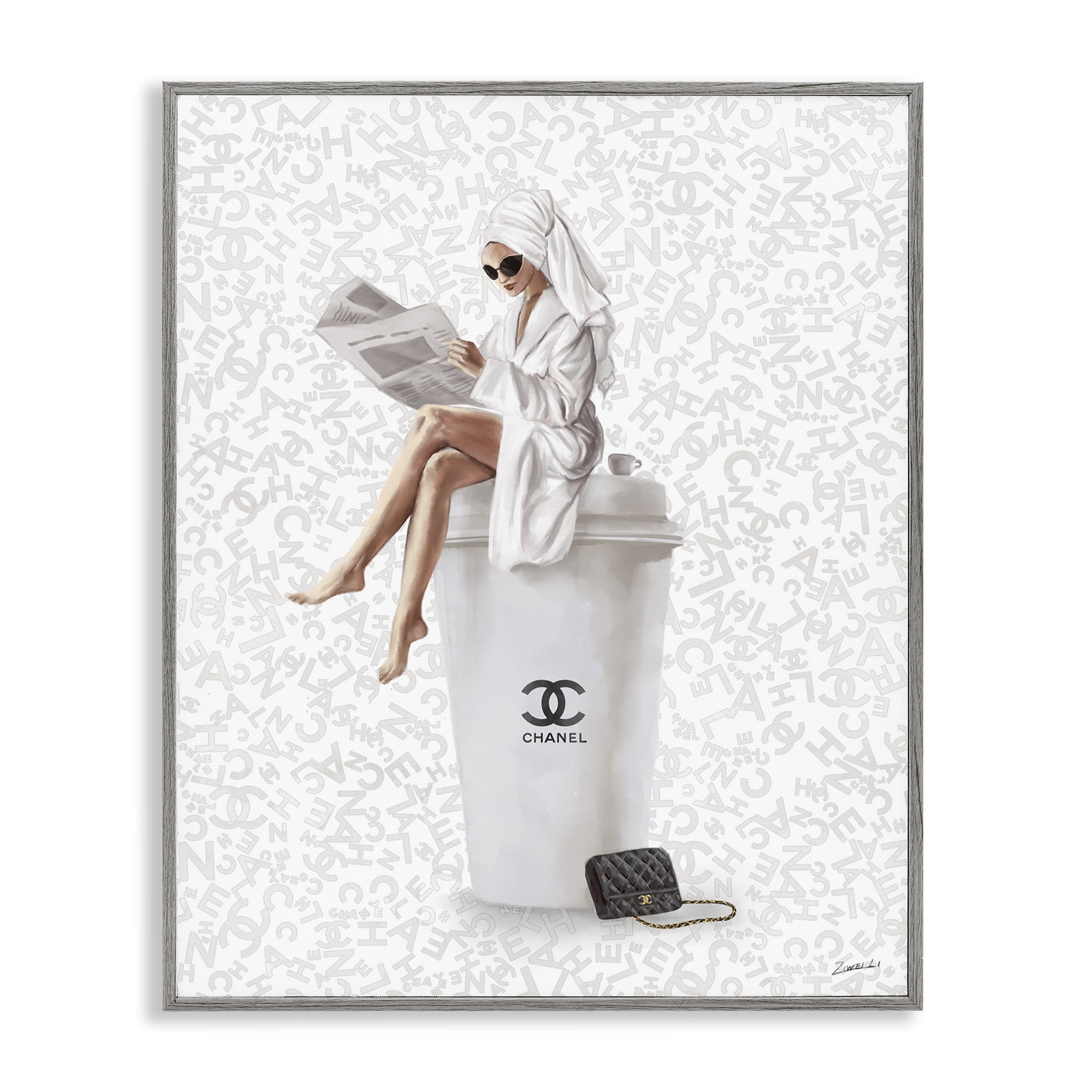 Stupell Industries Glam Girl Bathrobe Typography Painting Gray Framed Art Print Wall Art, 16 x 20