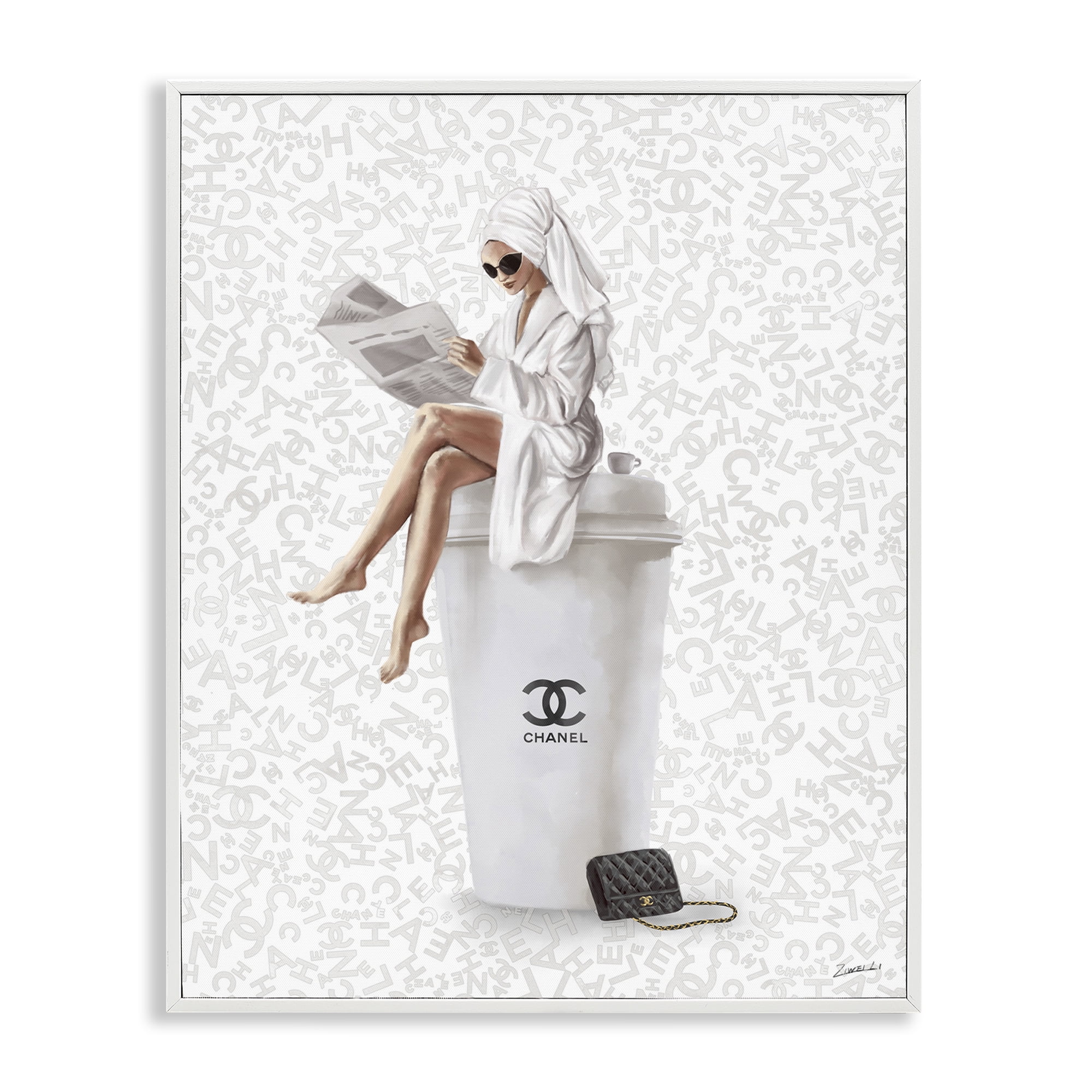 Stupell Industries Glam Girl Bathrobe Typography Painting White Framed Art Print Wall Art, 16 x 20