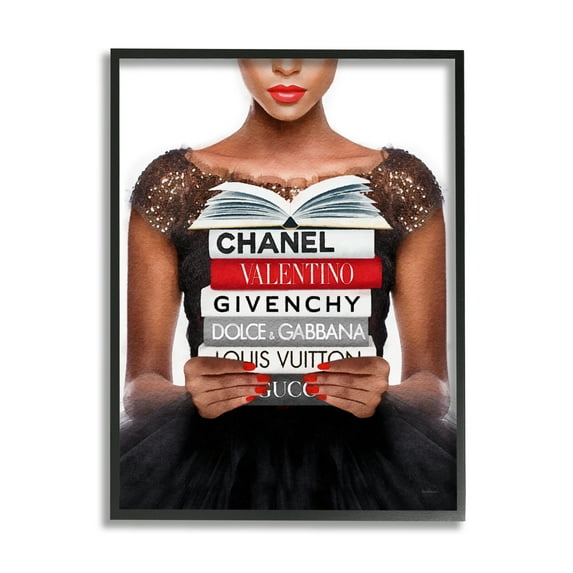Stupell Industries Glam Girl & Books Beauty & Fashion Painting Black Framed Art Print Wall Art, 11 x 14