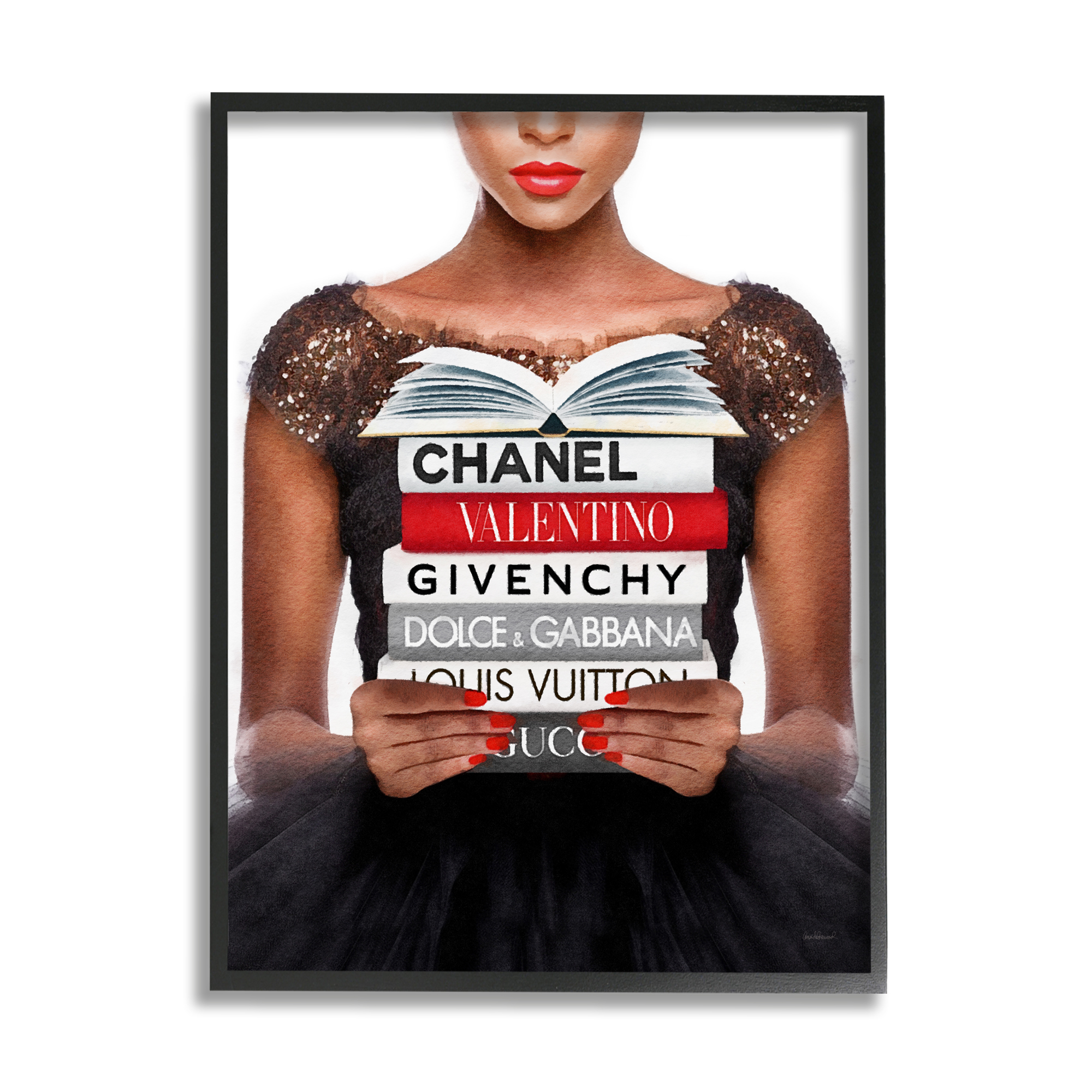 Stupell Industries Glam Girl & Books Beauty & Fashion Painting Black Framed Art Print Wall Art, 16 x 20
