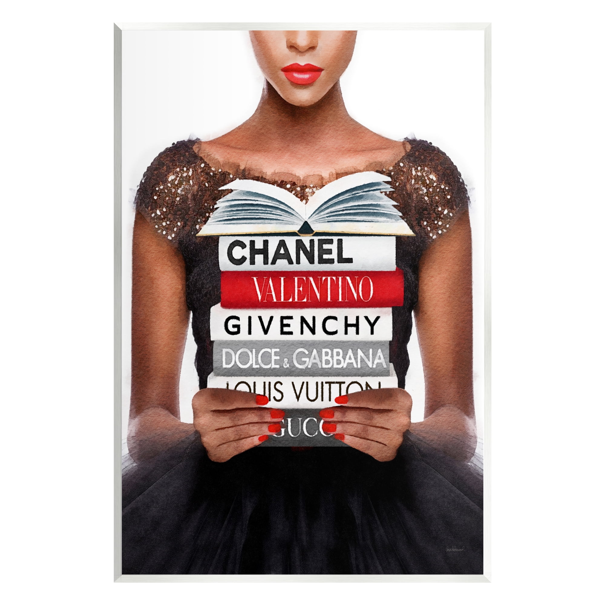 Stupell Industries Glam Girl & Books Beauty & Fashion Painting Unframed Art Print Wall Art, 13 x 19