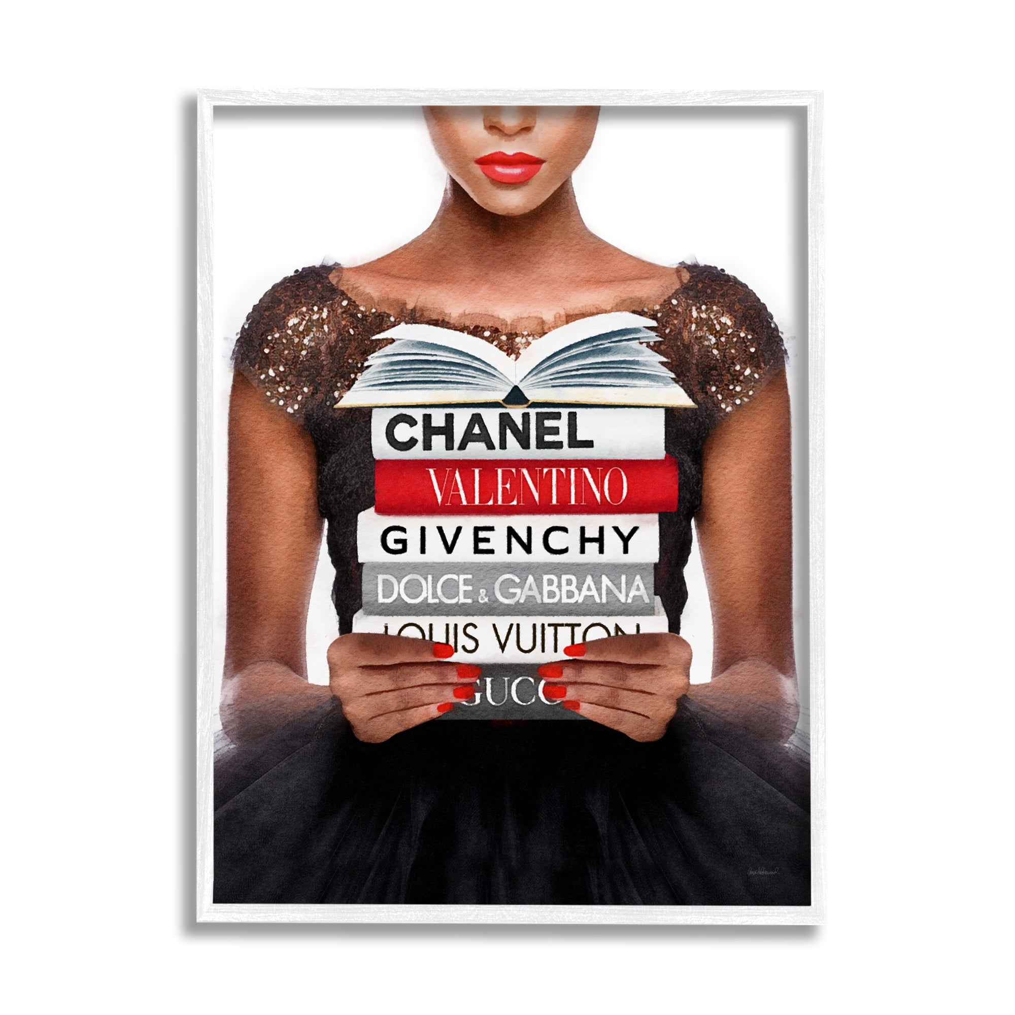 Stupell Industries Glam Girl & Books Beauty & Fashion Painting White Framed Art Print Wall Art, 11 x 14