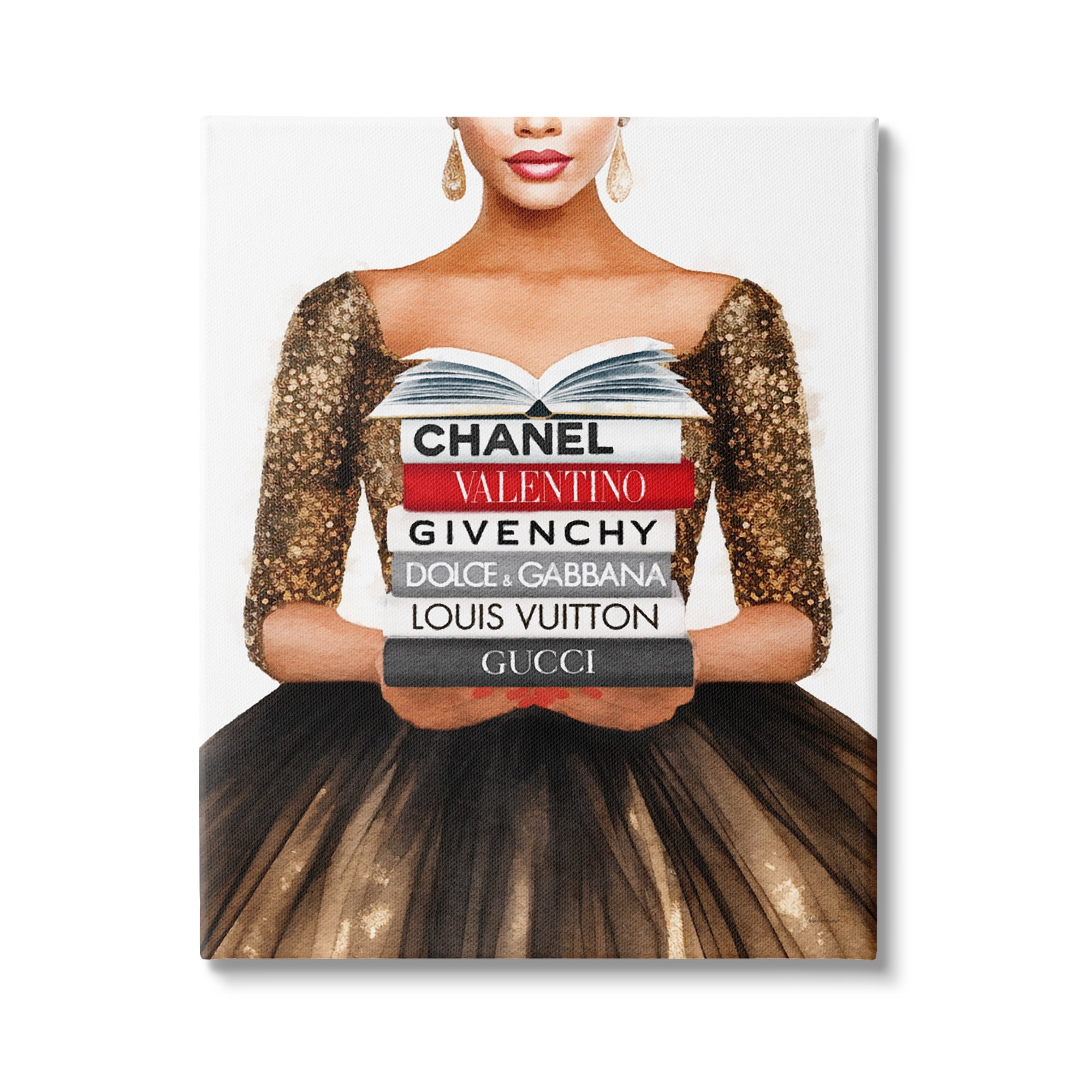 Stupell Industries Glam Girl & Bookstack Beauty & Fashion Painting Gallery Wrapped Canvas Art Print Wall Art, 24 x 30