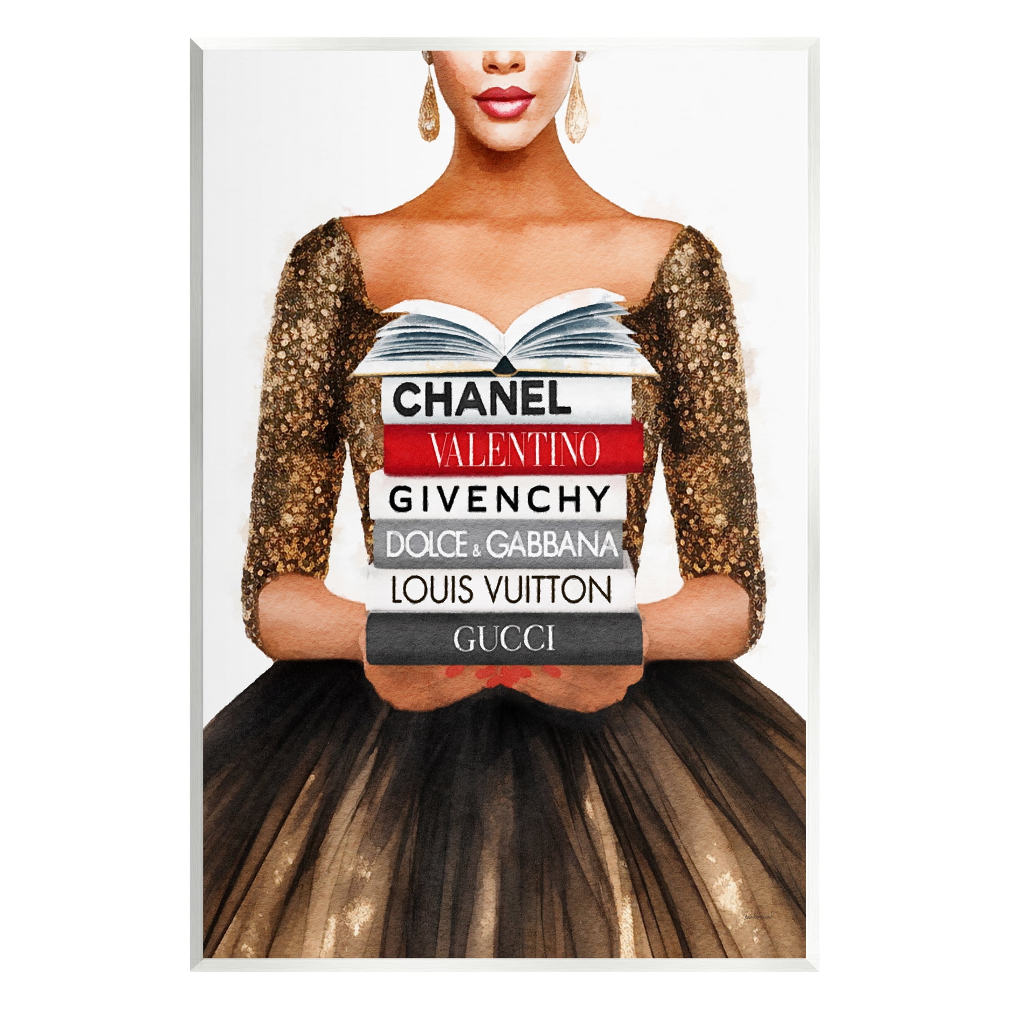 Stupell Industries Glam Girl & Bookstack Beauty & Fashion Painting Unframed Art Print Wall Art, 13 x 19