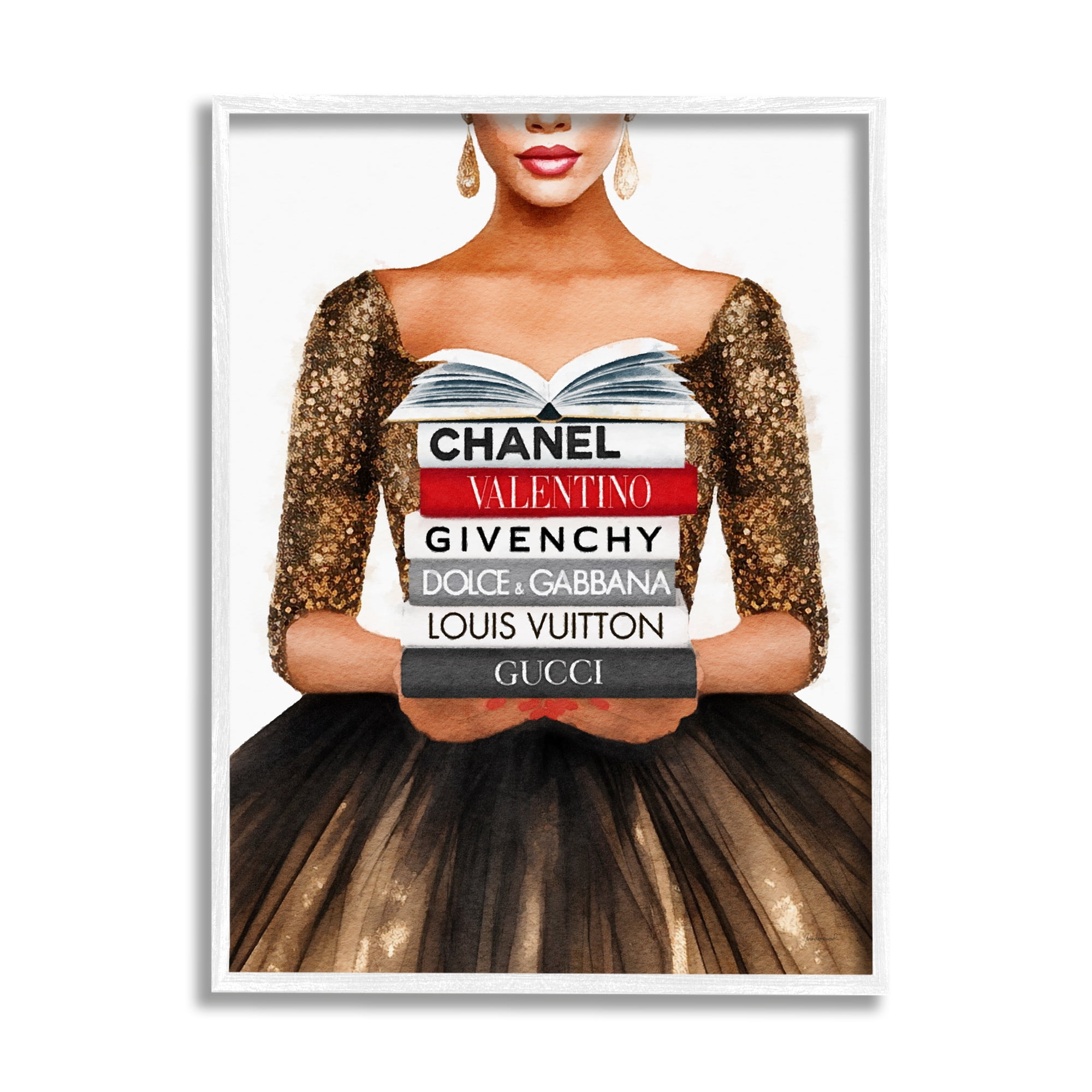 Stupell Industries Glam Girl & Bookstack Beauty & Fashion Painting White Framed Art Print Wall Art, 11 x 14