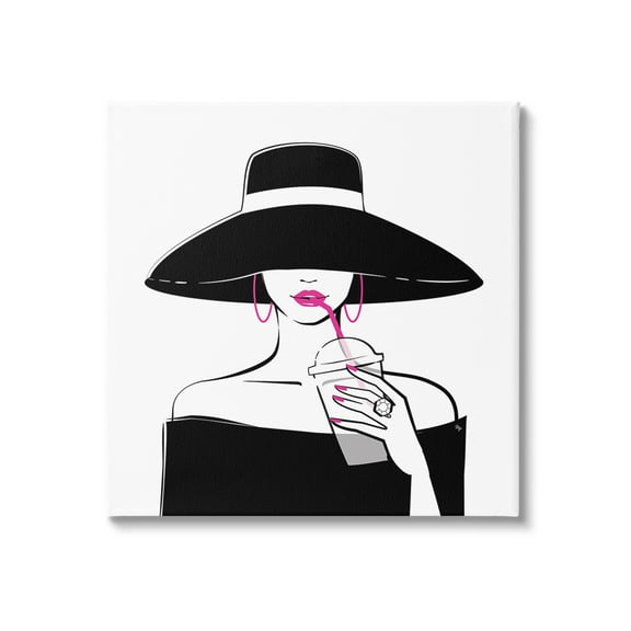 Stupell Industries Glam Girl & Iced Coffee Food & Beverage Painting Gallery Wrapped Canvas Art Print Wall Art, 17 x 17