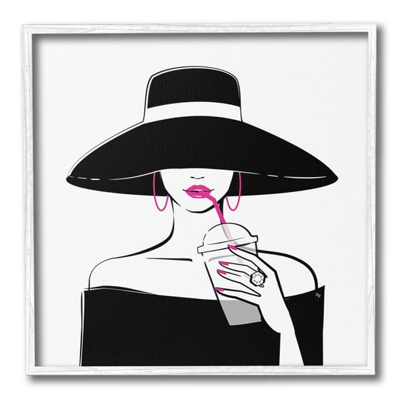 Stupell Industries Glam Girl & Iced Coffee Food & Beverage Painting White Framed Art Print Wall Art, 12 x 12